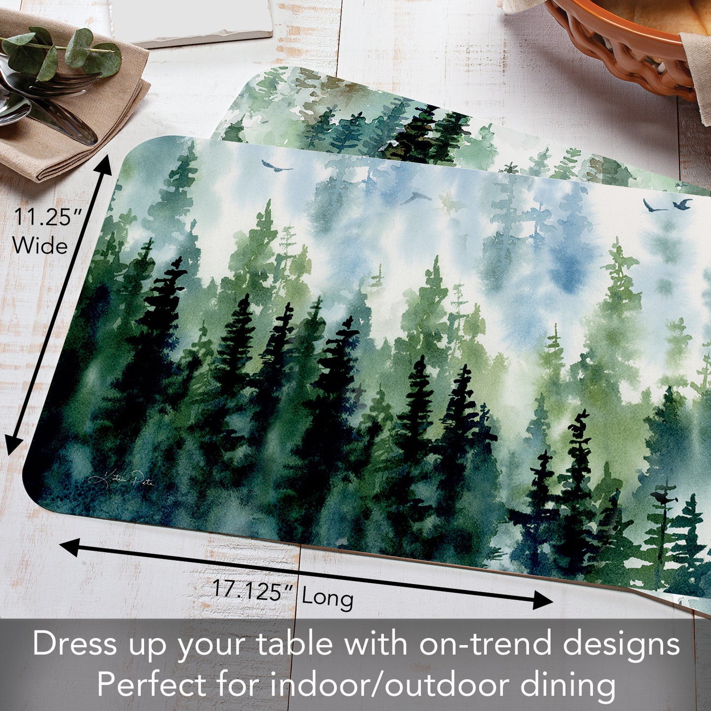 CounterArt Tree Line 4 Pack Reversible Easy Care Flexible Placemats Made in the USA
