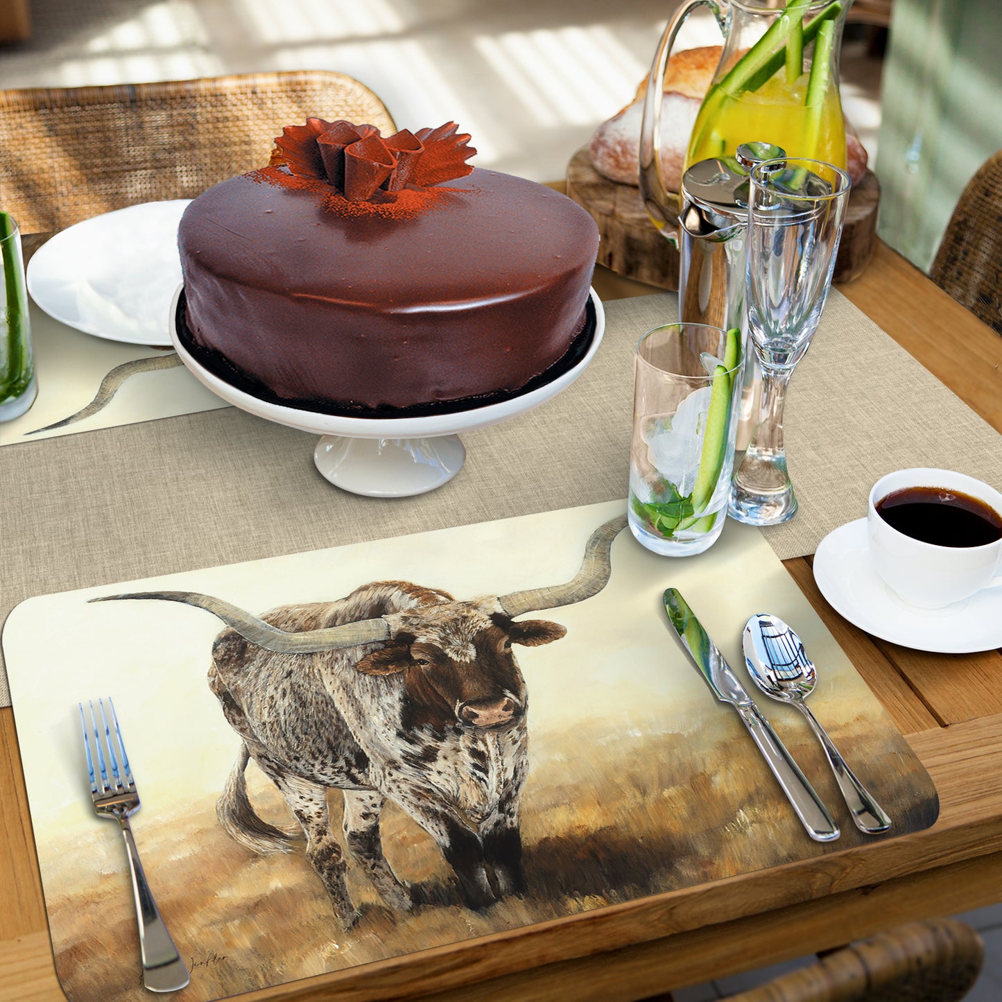 CounterArt Longhorn Journey 4 Pack Reversible Easy Care Flexible Placemats Made in the USA