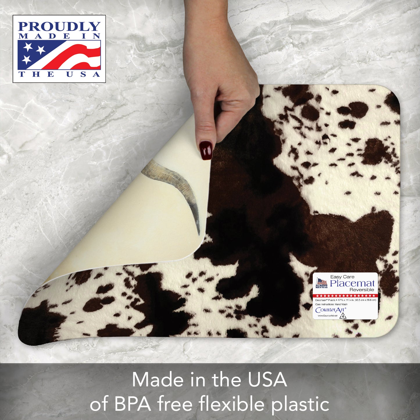 CounterArt Longhorn Journey 4 Pack Reversible Easy Care Flexible Placemats Made in the USA