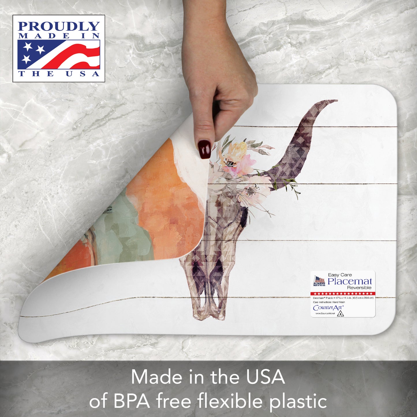 CounterArt Southwest Basin 4 Pack Reversible Easy Care Flexible Placemats Made in the USA