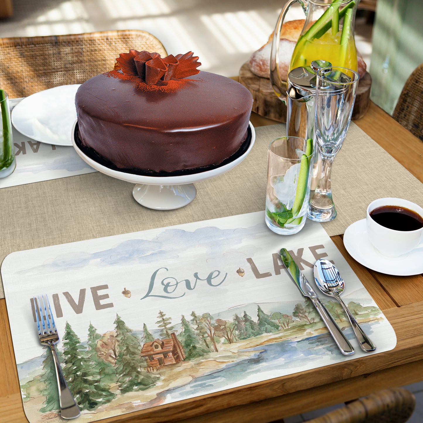 CounterArt Rustic Lake 4 Pack Reversible Easy Care Flexible Placemats Made in the USA