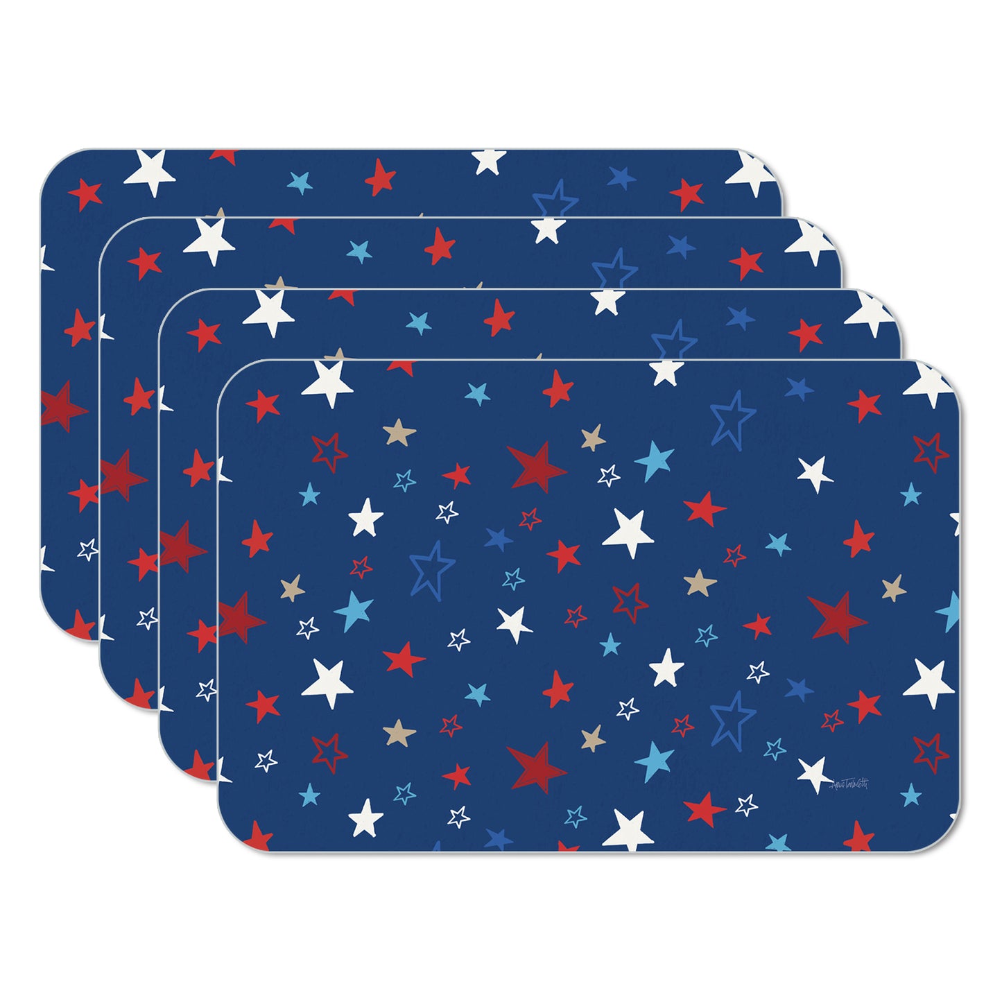 CounterArt Star Spangled 4 Pack Reversible Easy Care Placemats Made in the USA