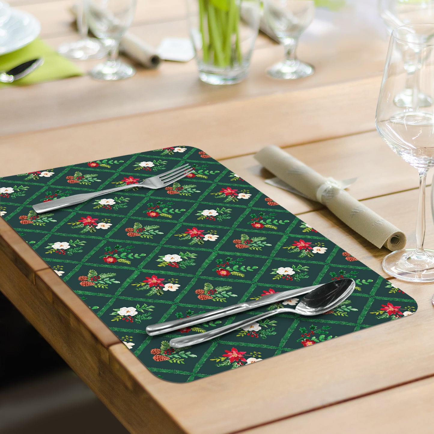 CounterArt Poinsettia Garden 4 Pack Reversible Easy Care Flexible Placemats Made in the USA