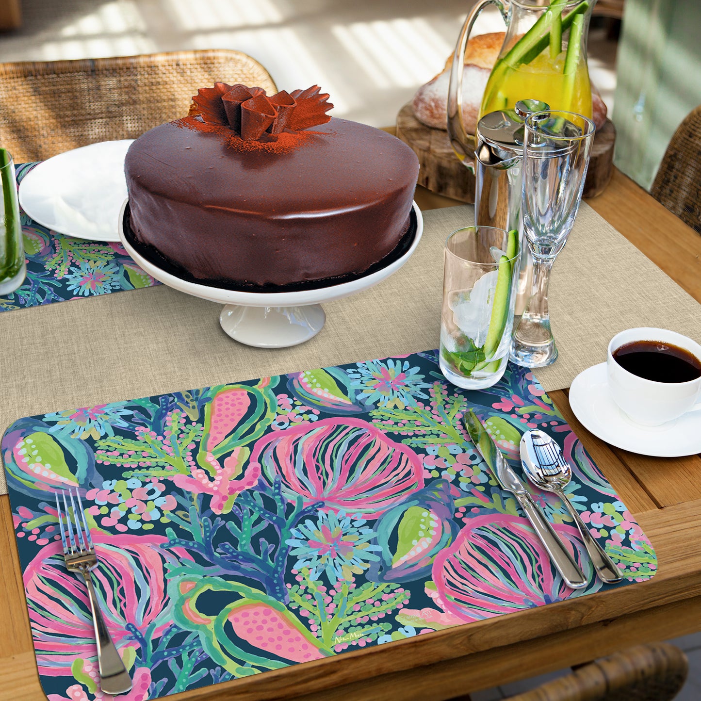 CounterArt Vibrant Sea Life 4 Pack Reversible Easy Care Flexible Placemats Made in the USA