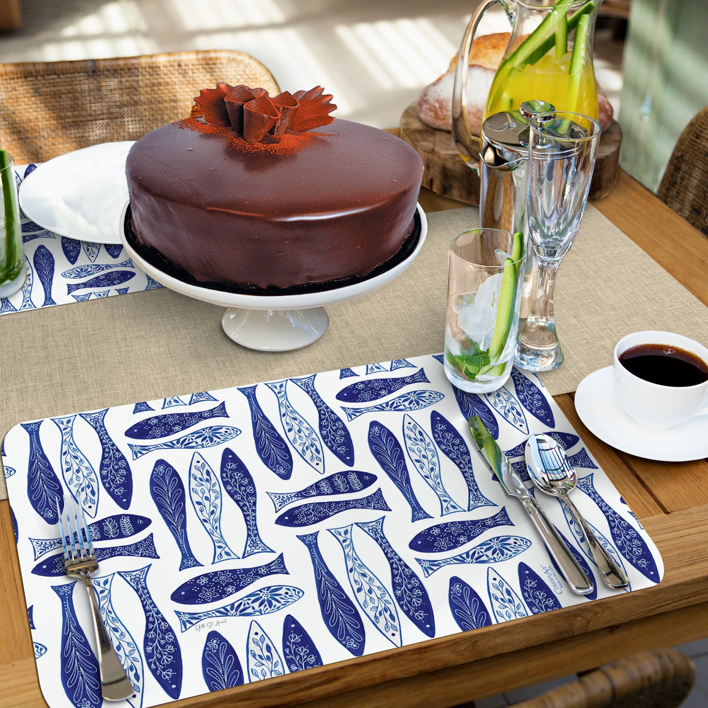 CounterArt Chinoiserie Sea 4 Pack Reversible Easy Care Flexible Placemats Made in the USA