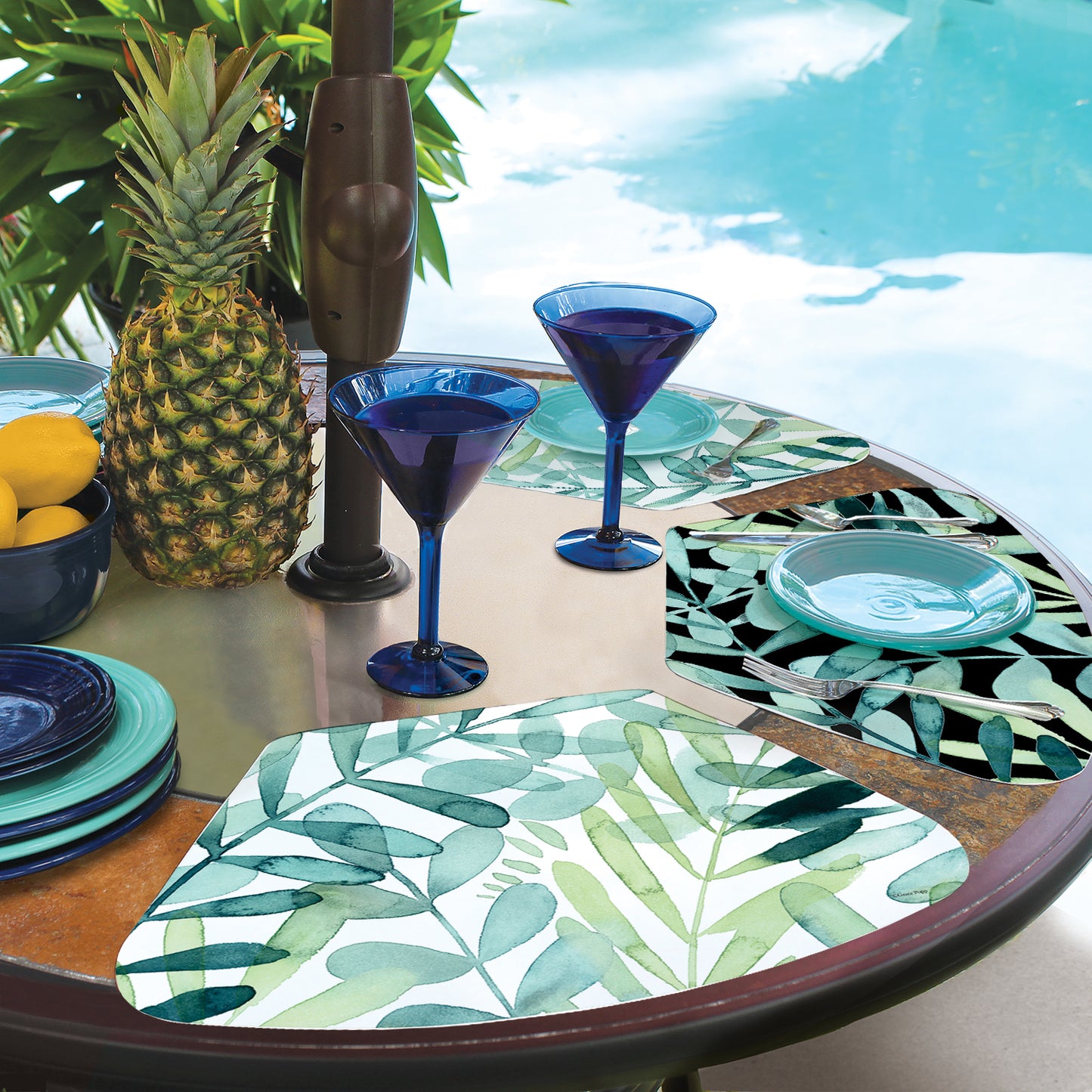 CounterArt Gossamer Palms 4 Pack Wedge Shaped Reversible Easy Care Placemats Made in the USA
