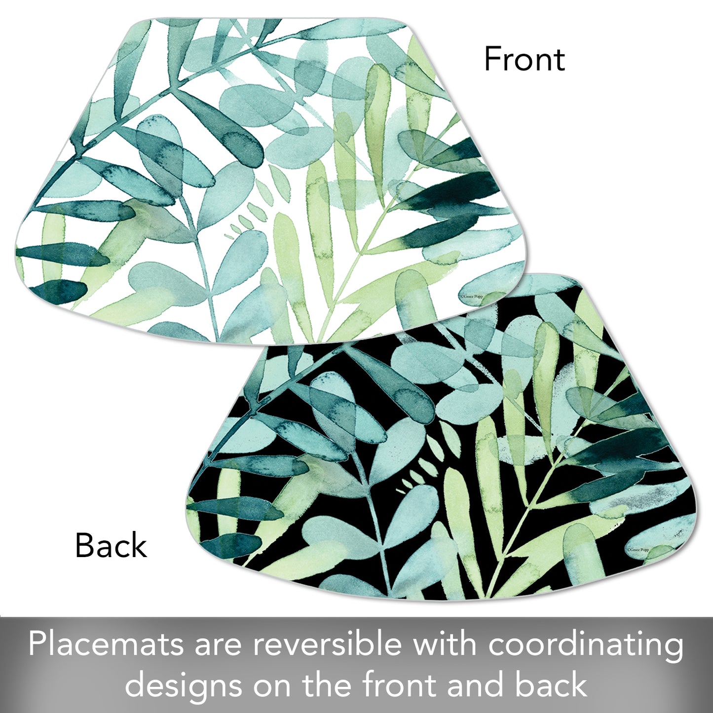 CounterArt Gossamer Palms 4 Pack Wedge Shaped Reversible Easy Care Placemats Made in the USA