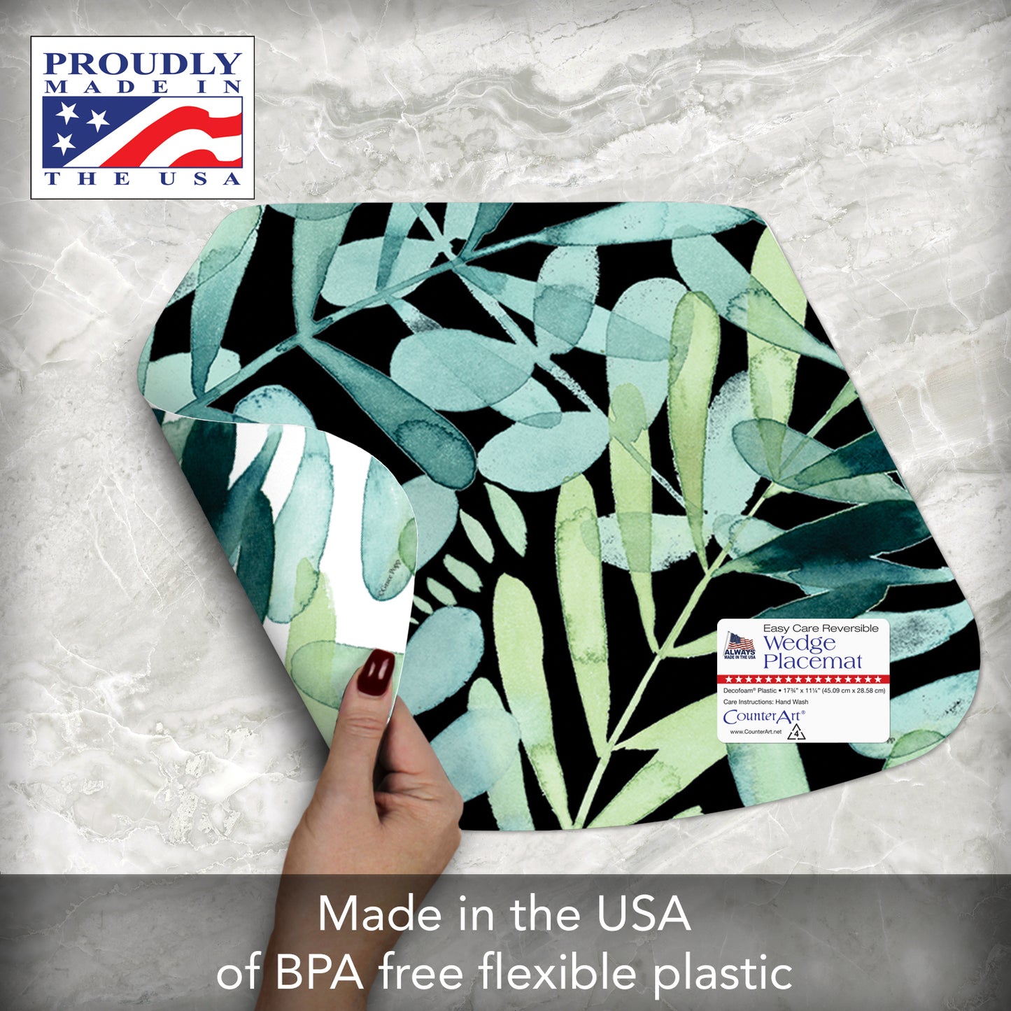CounterArt Gossamer Palms 4 Pack Wedge Shaped Reversible Easy Care Placemats Made in the USA