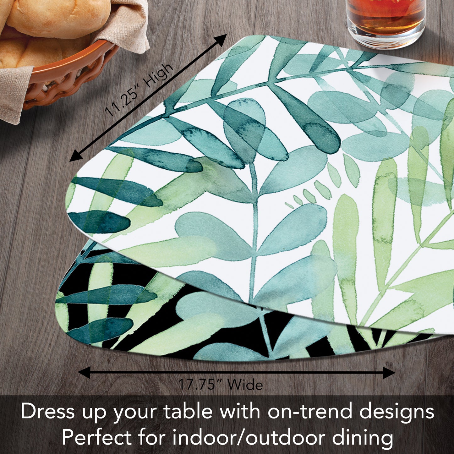 CounterArt Gossamer Palms 4 Pack Wedge Shaped Reversible Easy Care Placemats Made in the USA