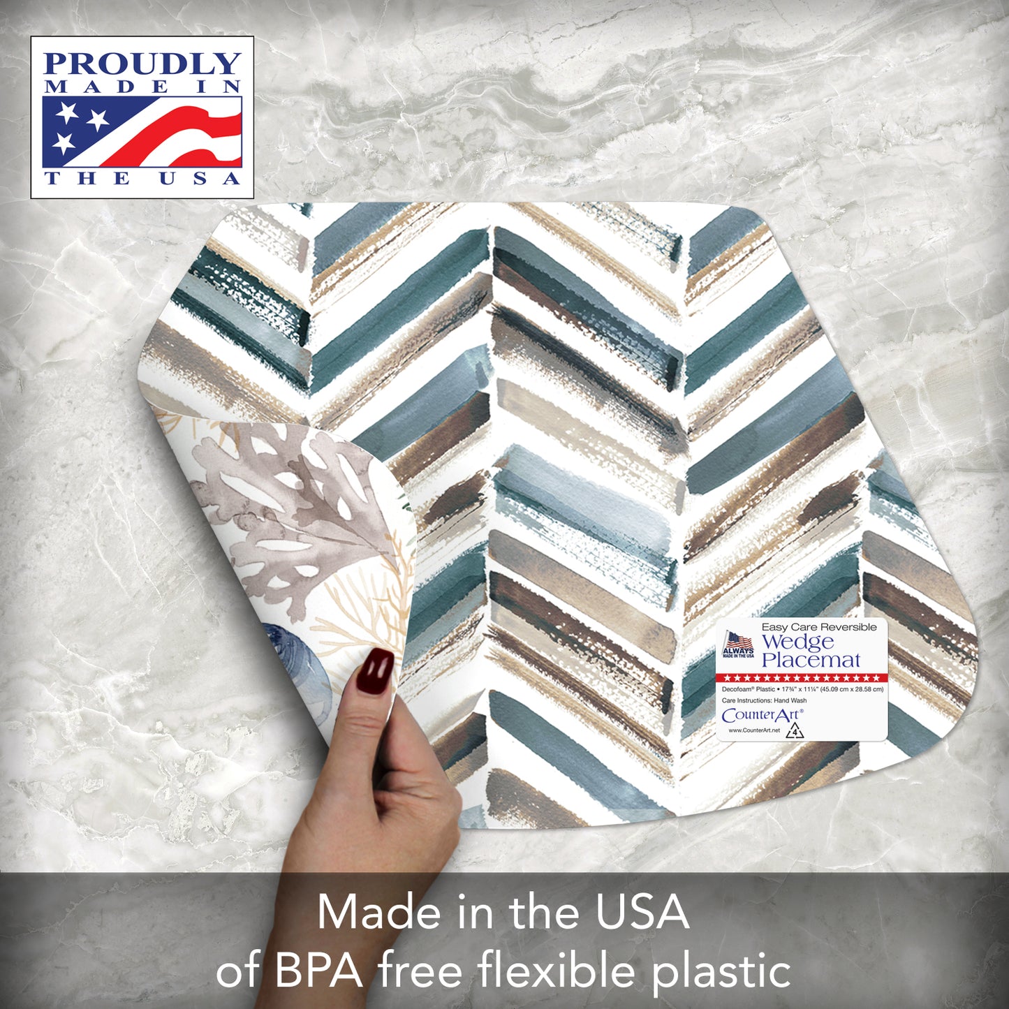 CounterArt Tidepool 4 Pack Wedge Shaped Reversible Easy Care Placemats Made in the USA