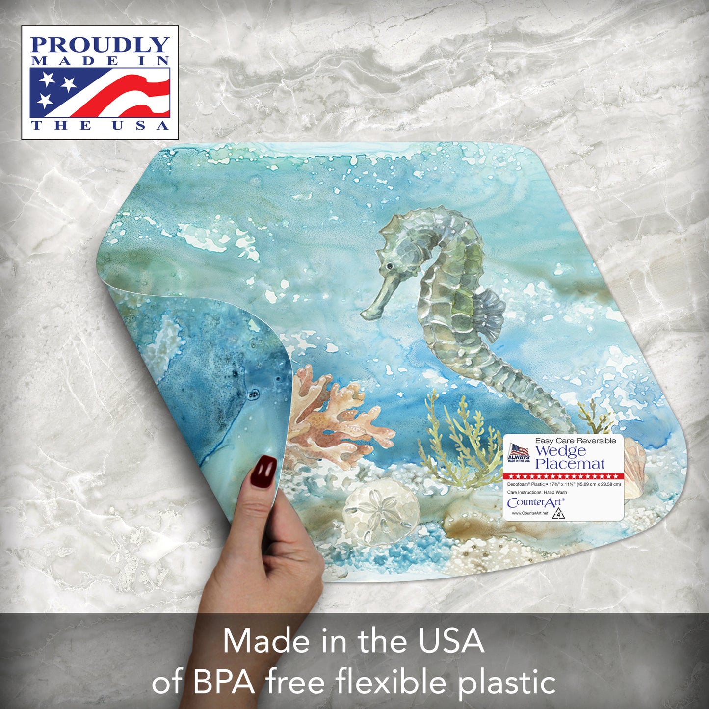 CounterArt Under Sea Life 4 Pack Wedge Shaped Reversible Easy Care Placemats Made in the USA