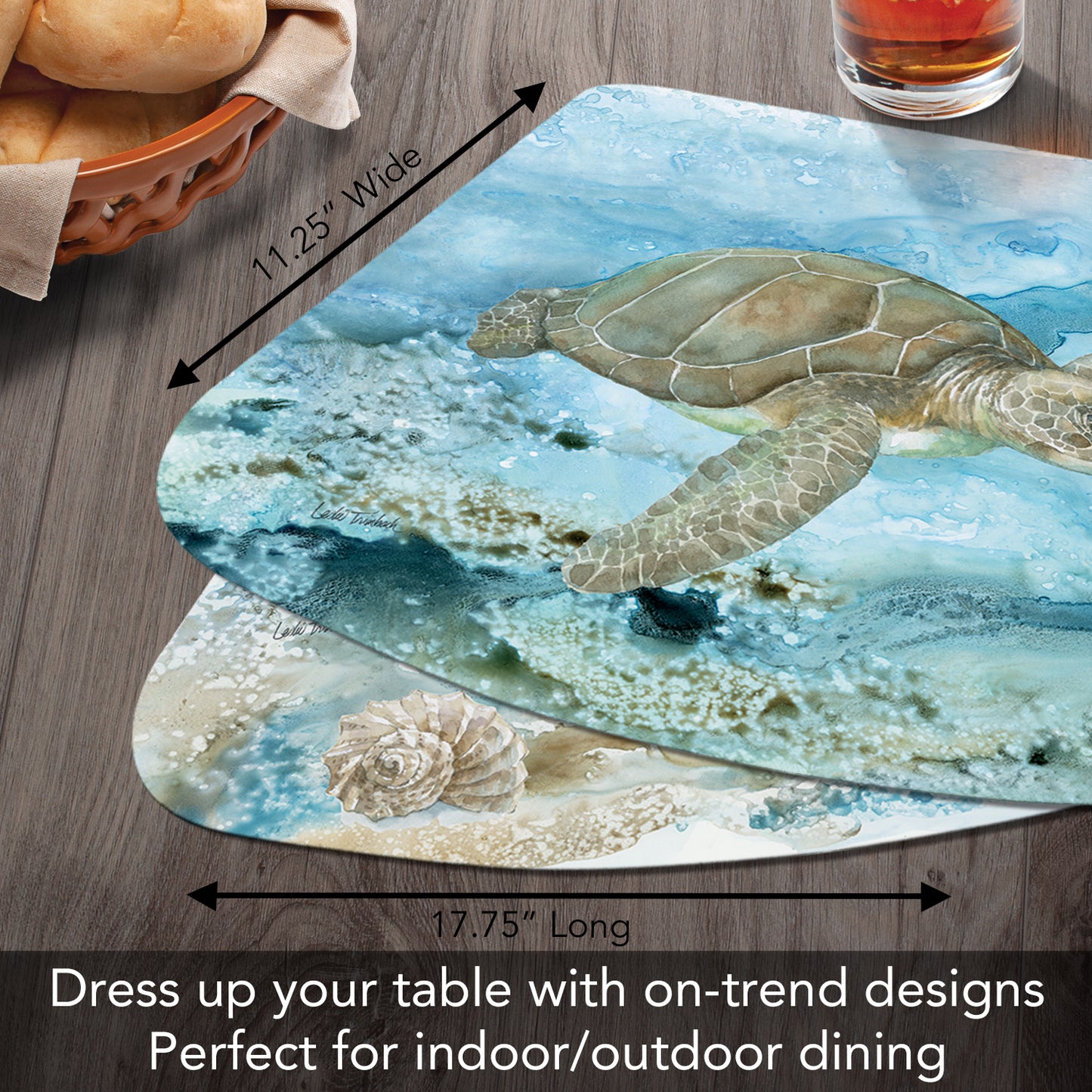 CounterArt Under Sea Life 4 Pack Wedge Shaped Reversible Easy Care Placemats Made in the USA