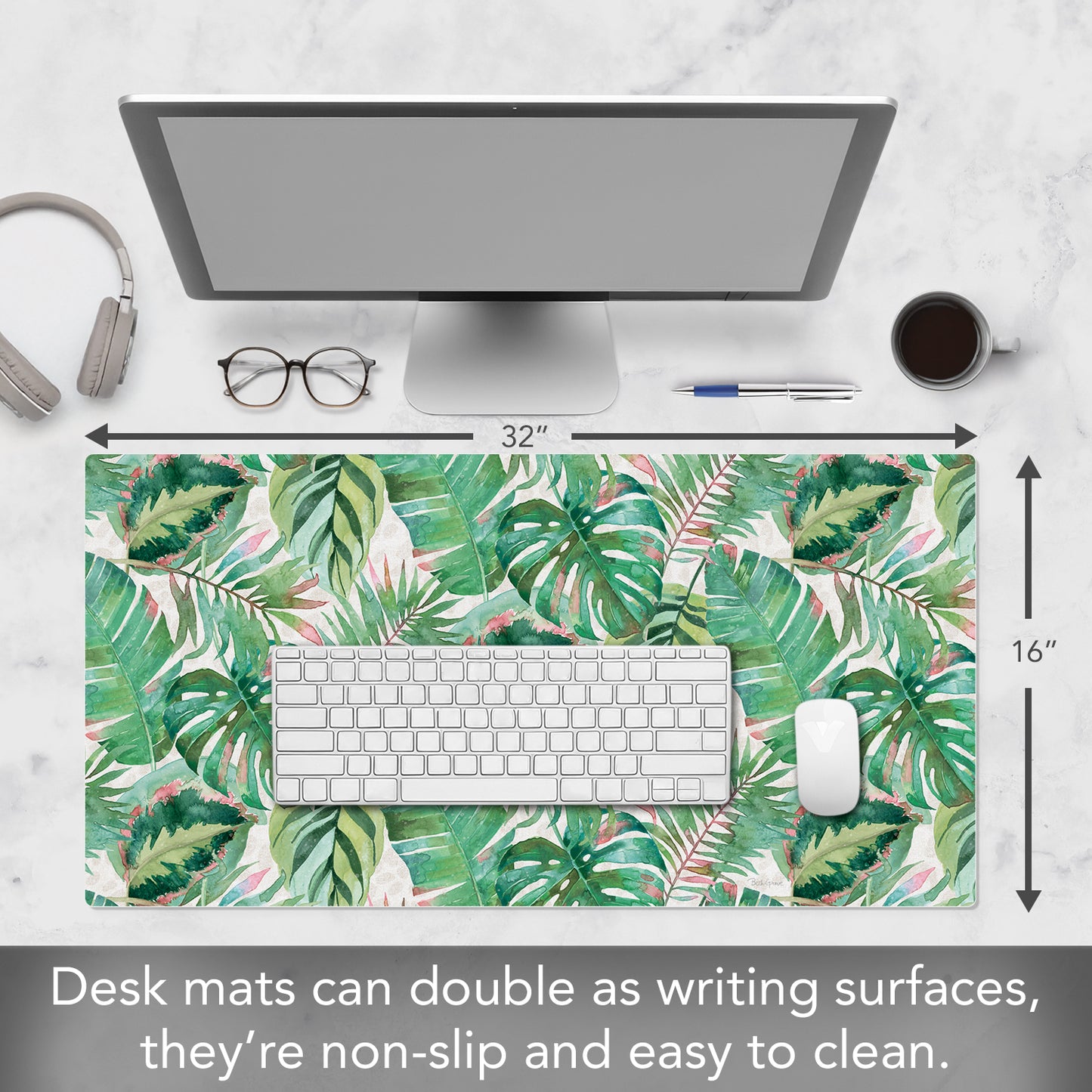 CounterArt Jungle Large Waterproof Desk Protector 32” x 16” Made in The USA Desk Mat Office Mat Large Mouse Pad