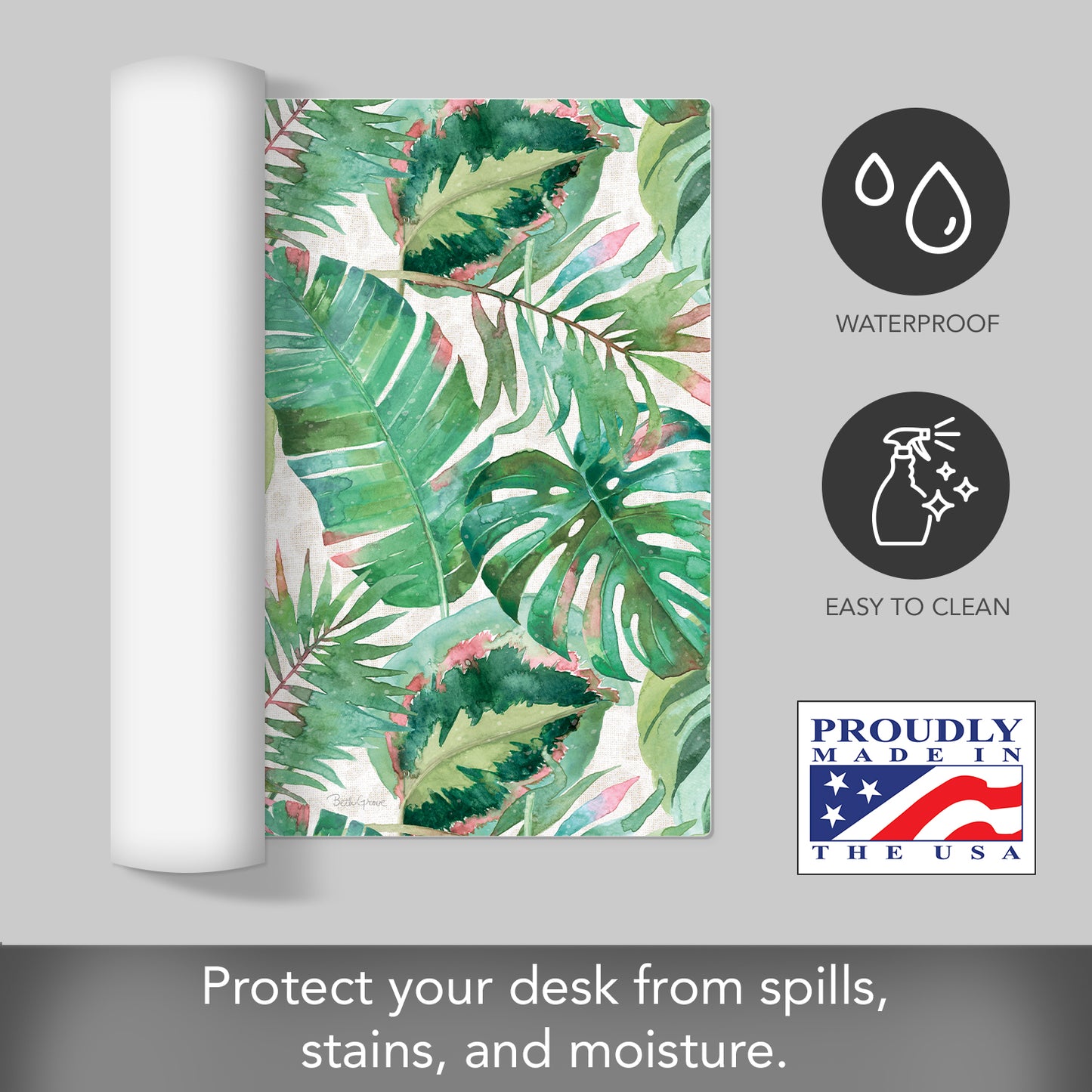 CounterArt Jungle Large Waterproof Desk Protector 32” x 16” Made in The USA Desk Mat Office Mat Large Mouse Pad