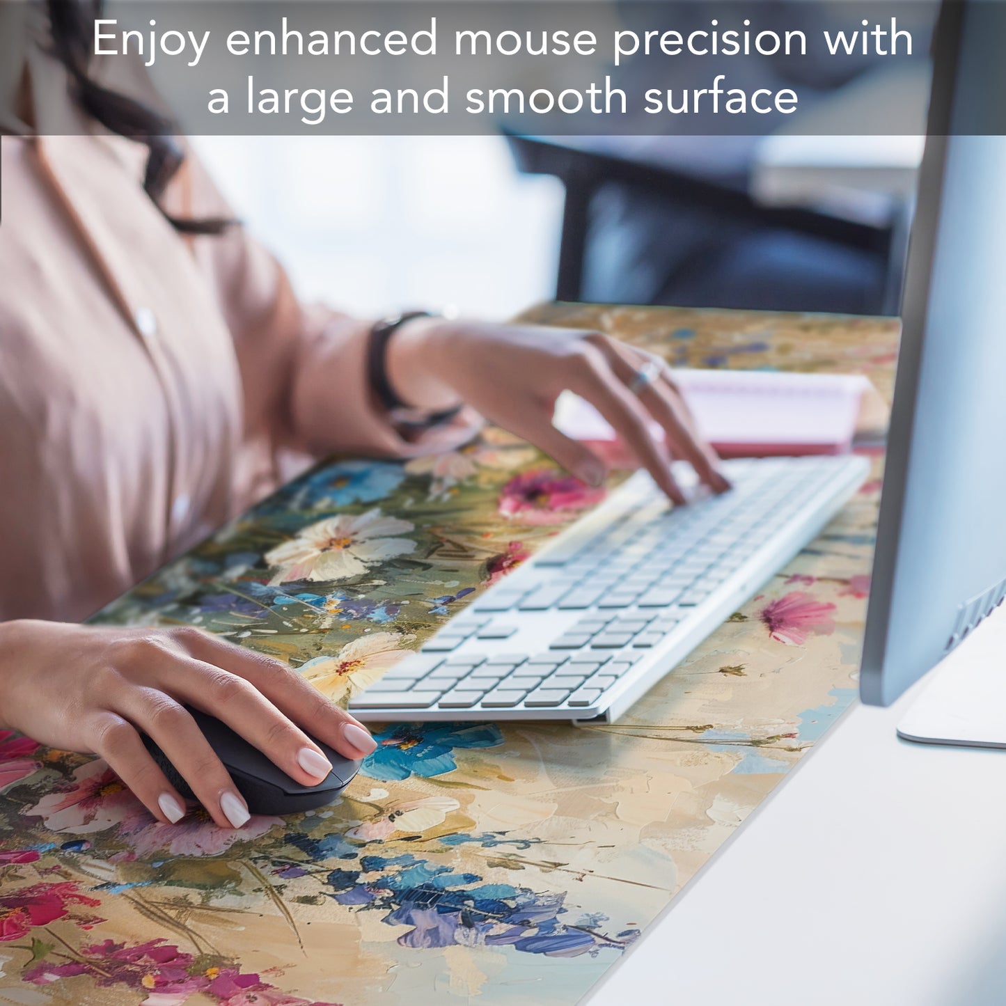 CounterArt Wildflower Spring Large Waterproof Desk Protector 32” x 16” Made in The USA Desk Mat Office Mat Large Mouse Pad