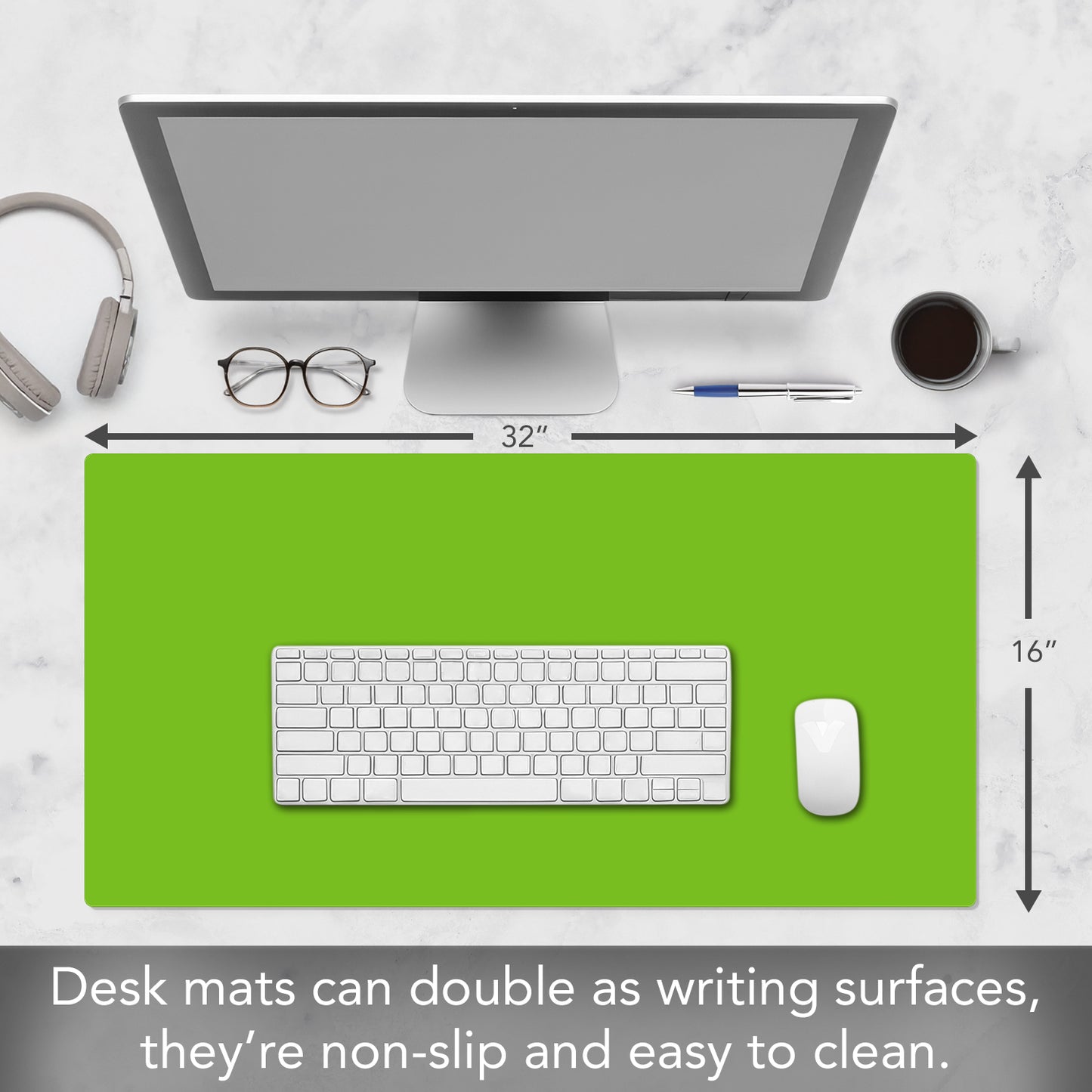 CounterArt Large Waterproof Desk Protector-Lime Green 32” x 16” Made in The USA Desk Mat Office Mat Large Mouse Pad