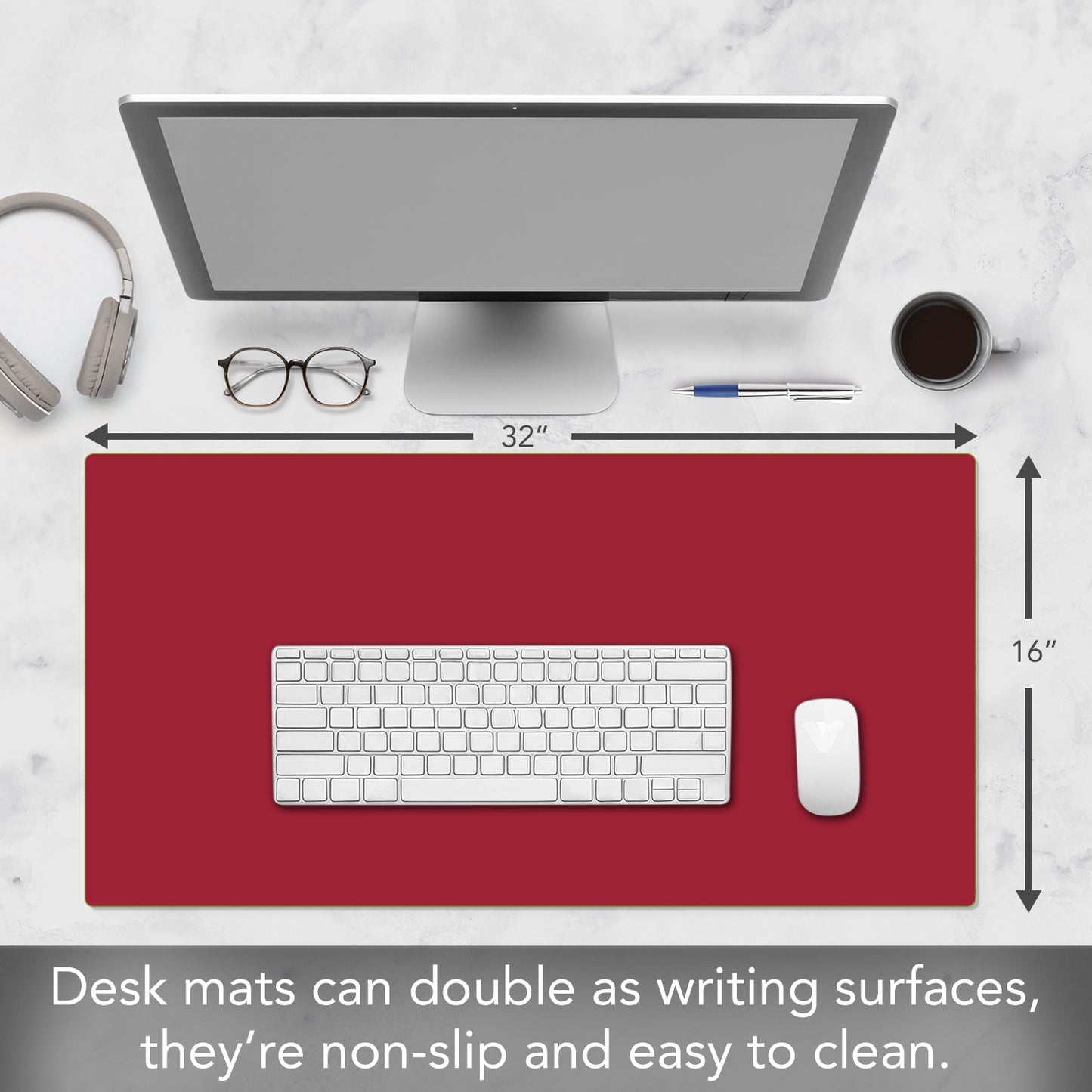 CounterArt Large Waterproof Desk Protector-Red 32” x 16” Made in The USA Desk Mat Office Mat Large Mouse Pad
