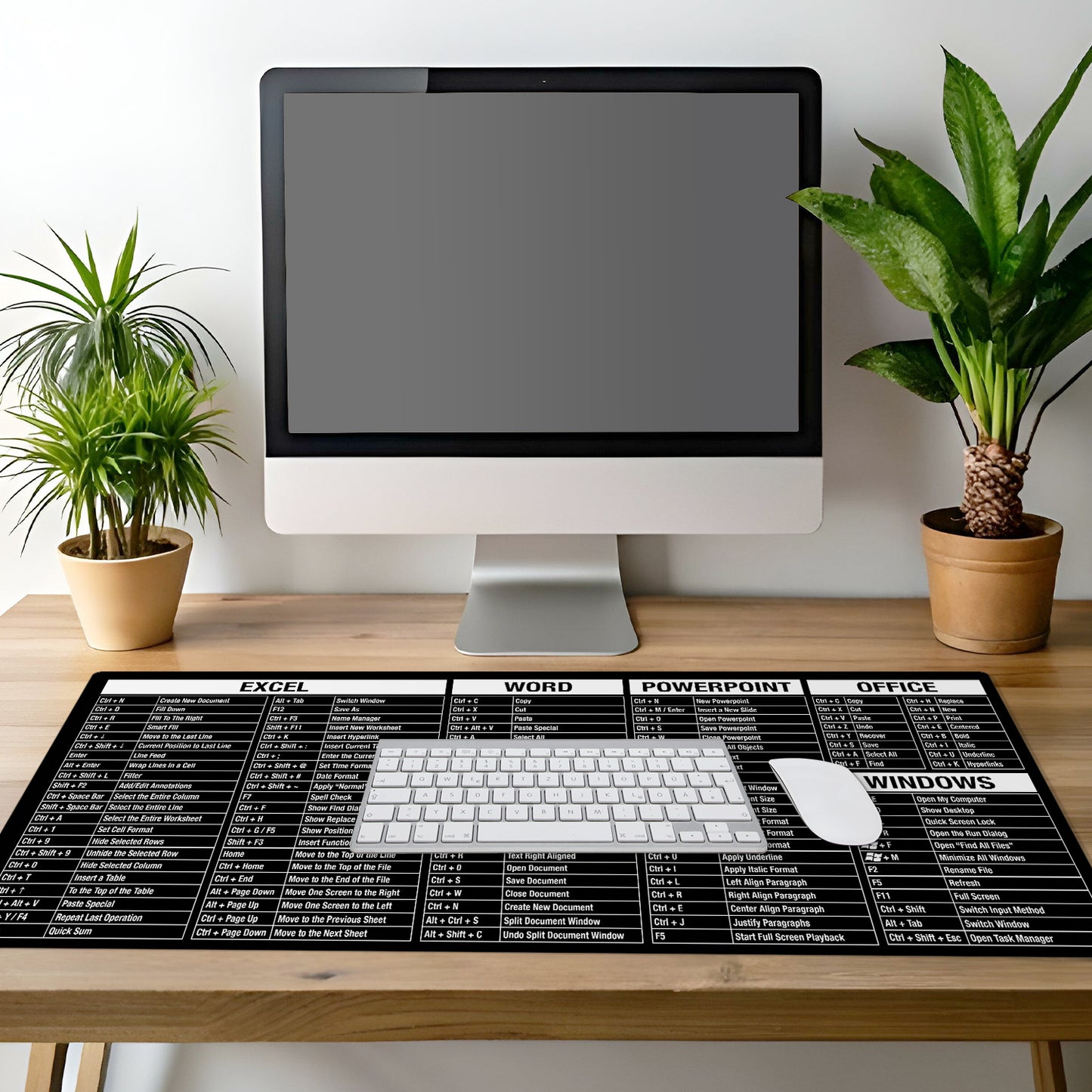 CounterArt Black & White Large Waterproof Desk Protector with Office Windows Function Cheat Sheet 32” x 16” Made in The USA Desk Mat Office Mat Large Mouse Pad