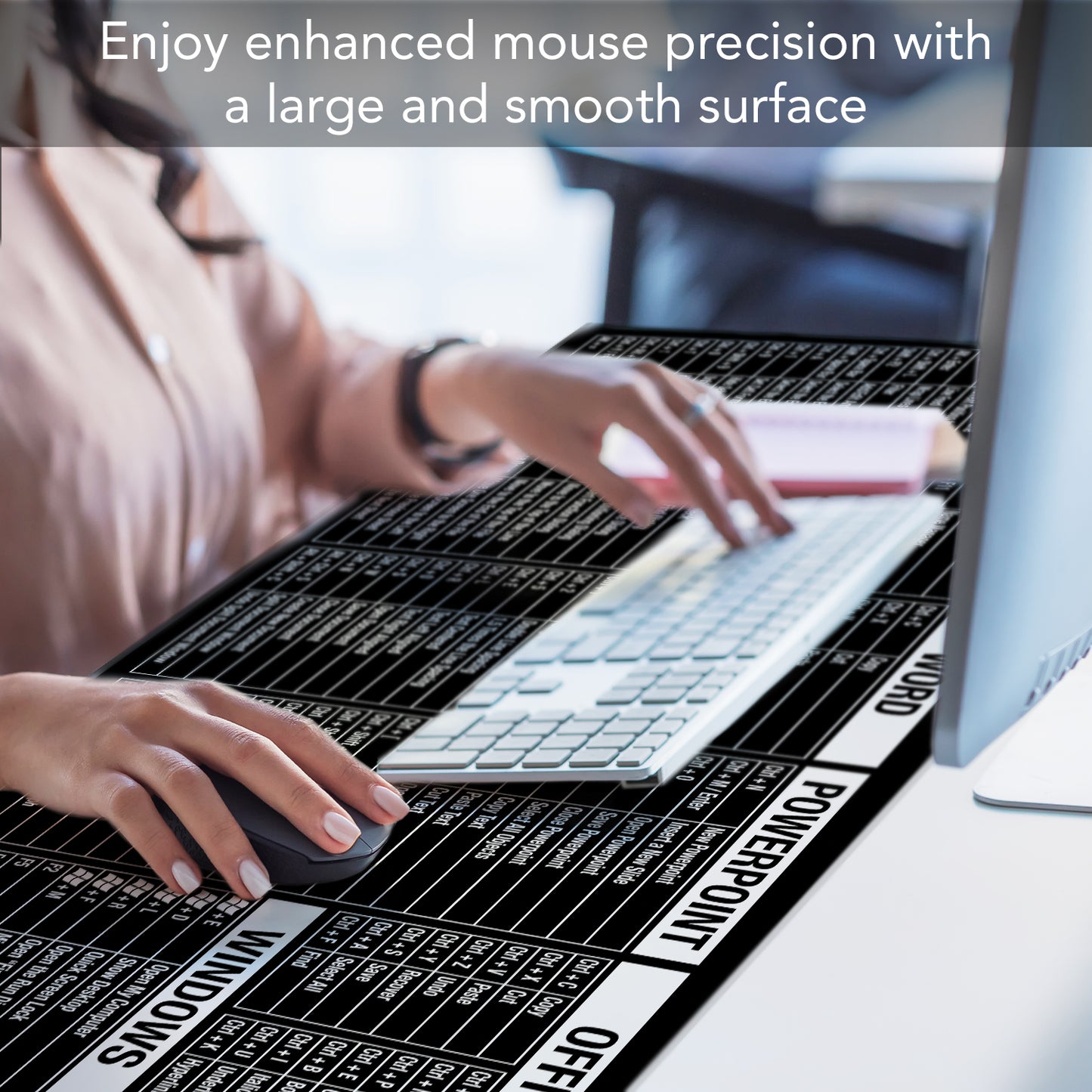 CounterArt Black & White Large Waterproof Desk Protector with Office Windows Function Cheat Sheet 32” x 16” Made in The USA Desk Mat Office Mat Large Mouse Pad