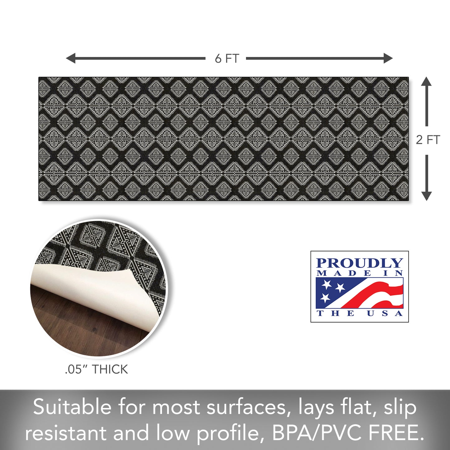 Highland Home Tribal Zen Deco-Floormat, Decorative Mat, Designer Rug, Waterproof, Low Profile, Eco-Friendly Non Slip, Made in The USA