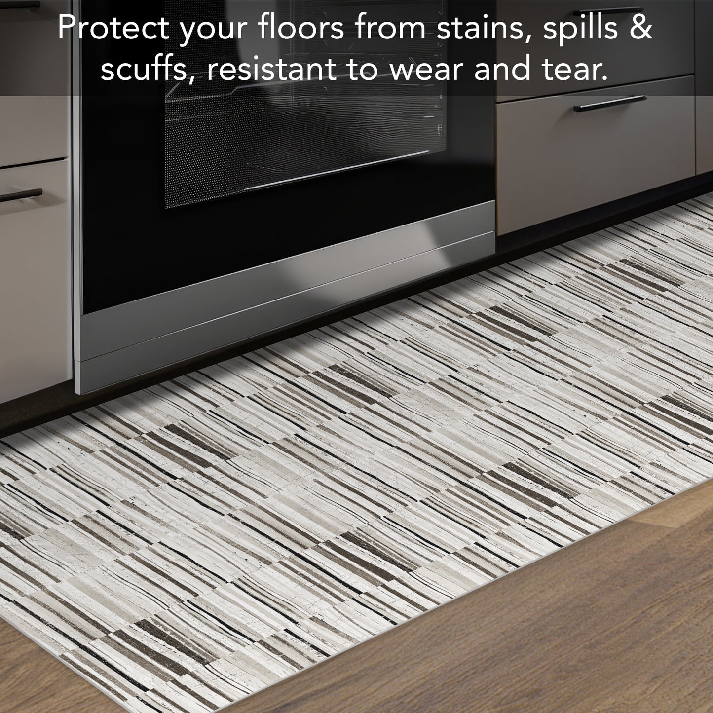 Highland Home Neutral Stripes Deco-Floormat, Decorative Mat, Designer Rug, Waterproof, Low Profile, Eco-Friendly Non Slip, Made in The USA