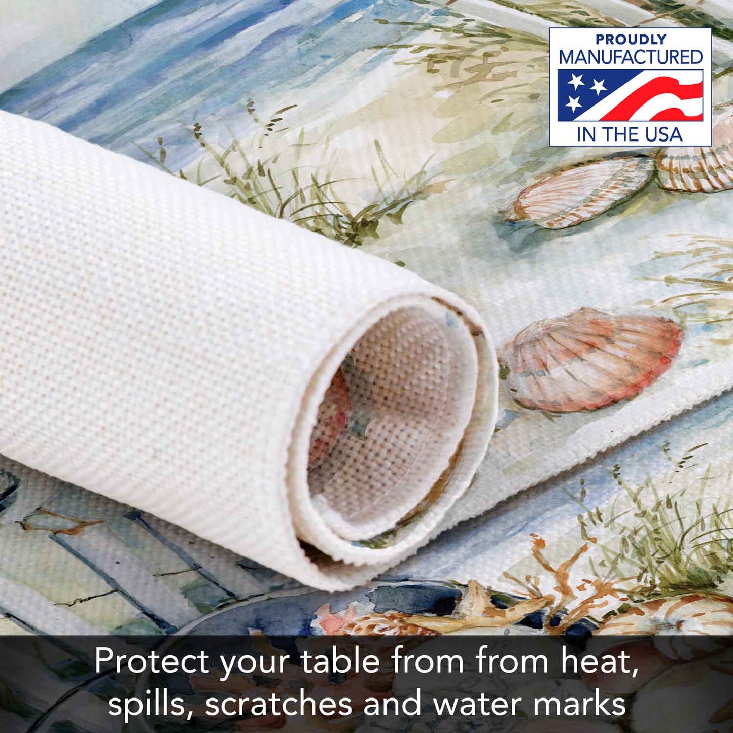 Highland Home Coastal Sanctuary 4 Pack Poly-Cotton Blend Fabric Placemats 18" x 12" Manufactured in The USA