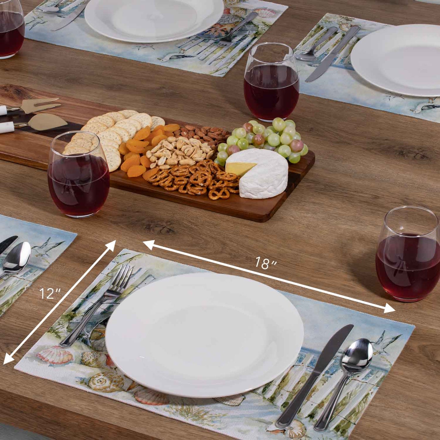 Highland Home Coastal Sanctuary 4 Pack Poly-Cotton Blend Fabric Placemats 18" x 12" Manufactured in The USA