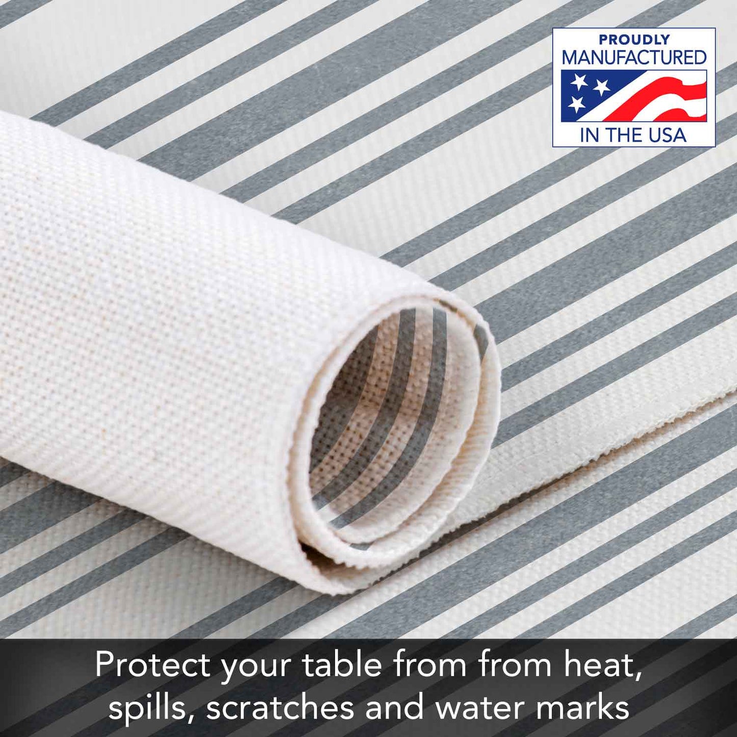 Highland Home Farmhouse Stripe 4 Pack Poly-Cotton Blend Fabric Placemats 18" x 12" Manufactured in The USA
