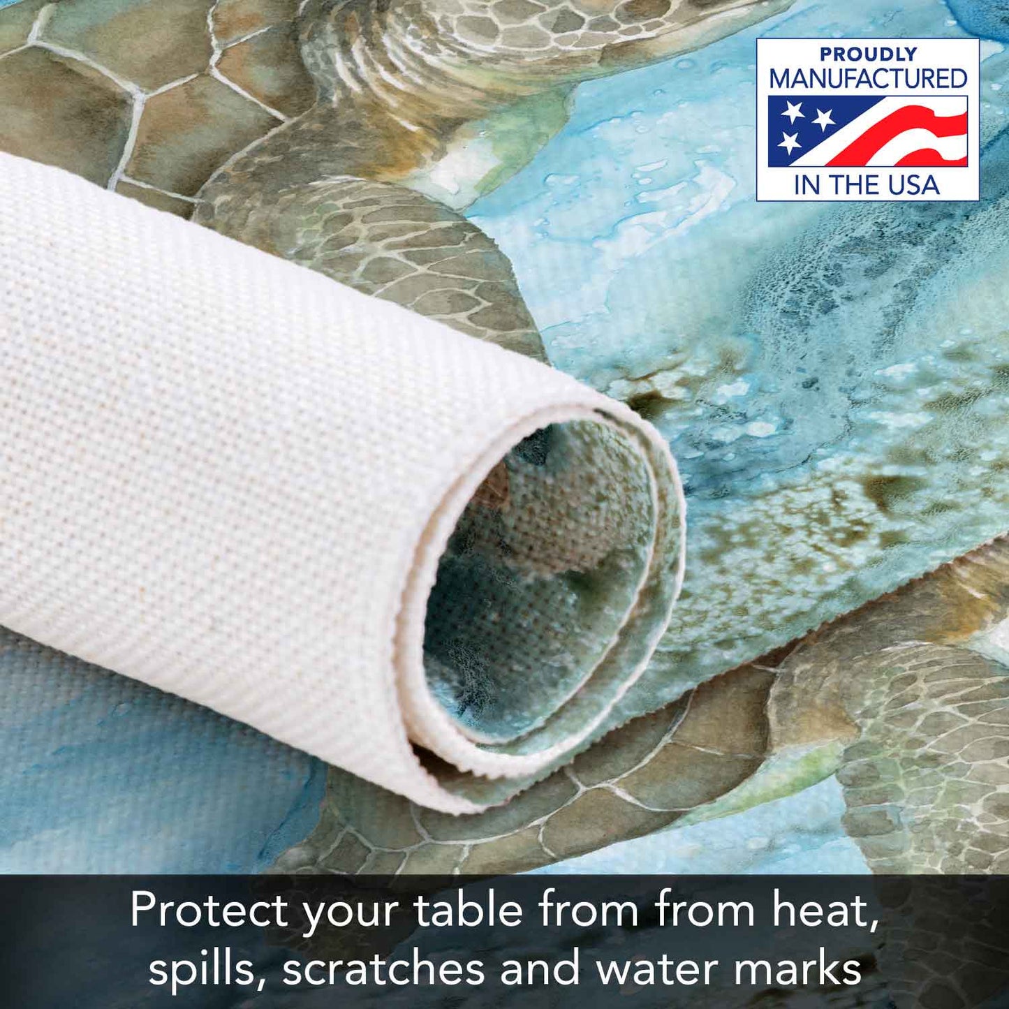Highland Home Under Sea Turtle 4 Pack Poly-Cotton Blend Fabric Placemats 18" x 12" Manufactured in The USA