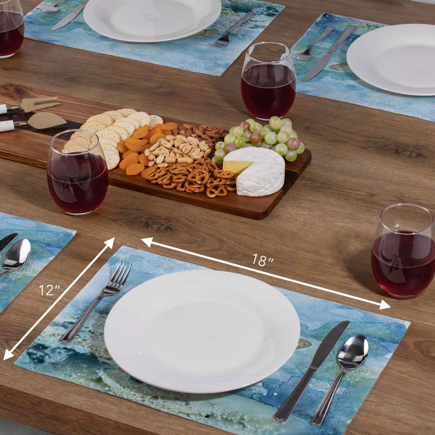 Highland Home Under Sea Turtle 4 Pack Poly-Cotton Blend Fabric Placemats 18" x 12" Manufactured in The USA
