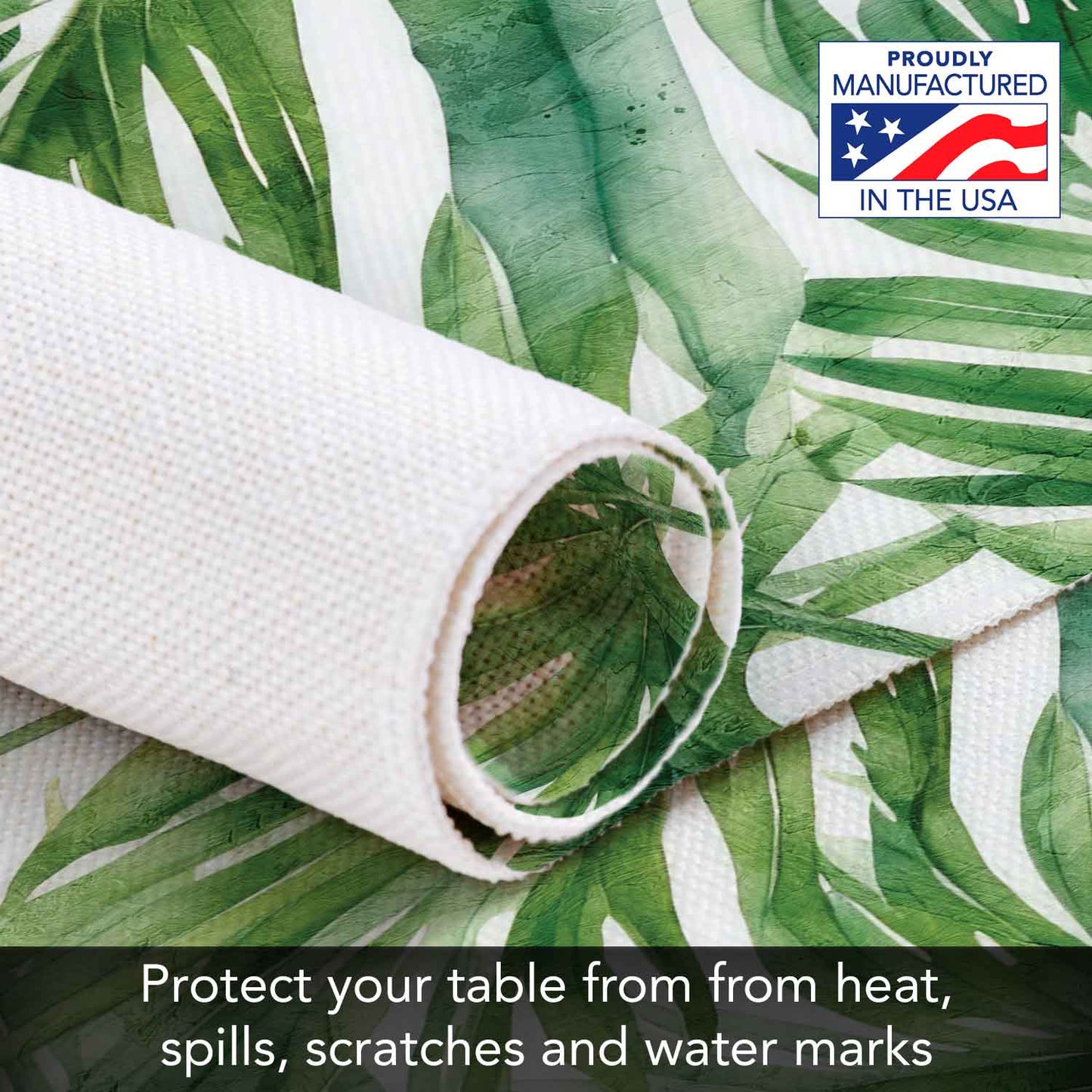 Highland Home Tropical Green 4 Pack Poly-Cotton Blend Fabric Placemats 18" x 12" Manufactured in The USA