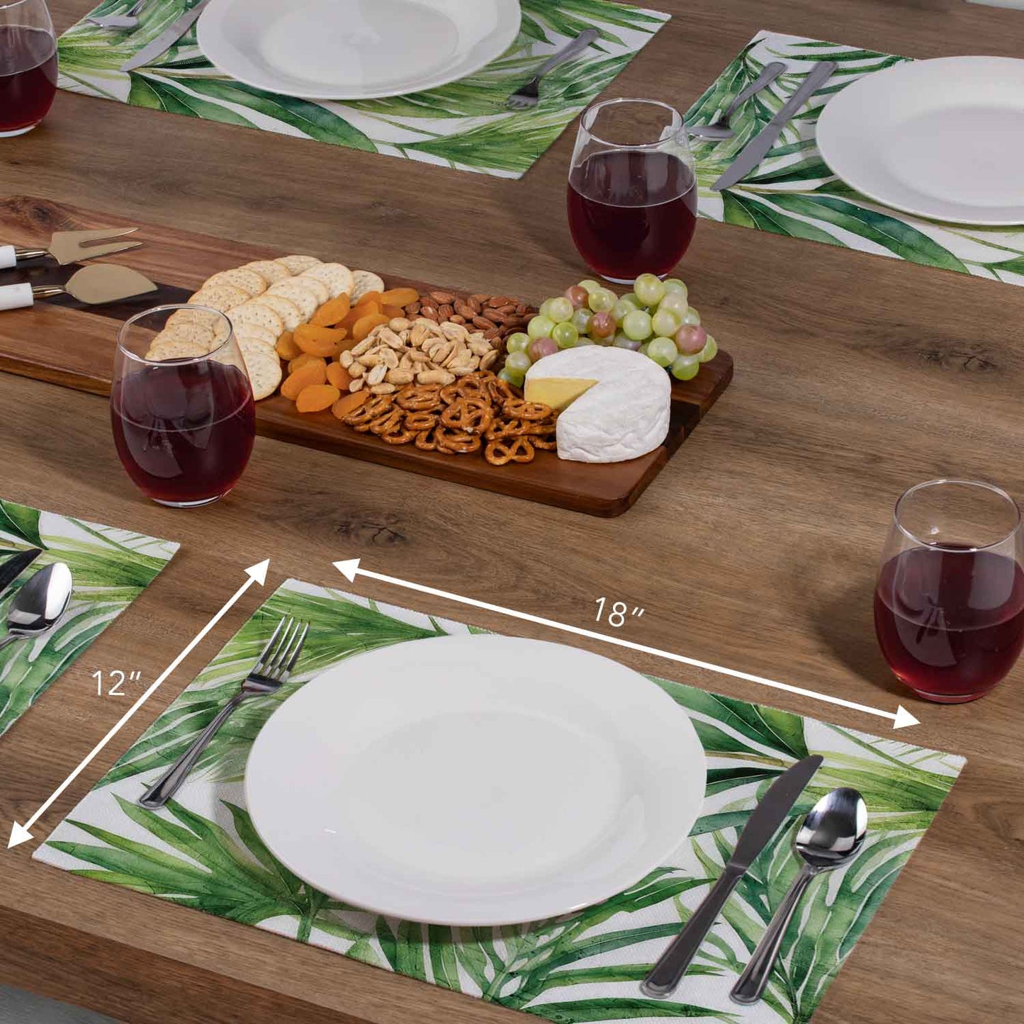 Highland Home Tropical Green 4 Pack Poly-Cotton Blend Fabric Placemats 18" x 12" Manufactured in The USA