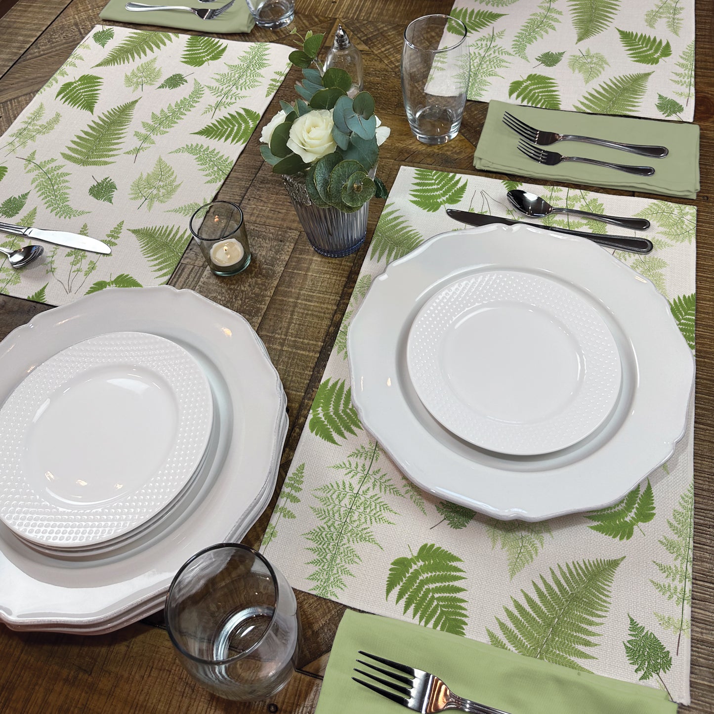 Highland Home Fern Grove 4 Pack Poly-Cotton Blend Fabric Placemats 18" x 12" Manufactured in The USA