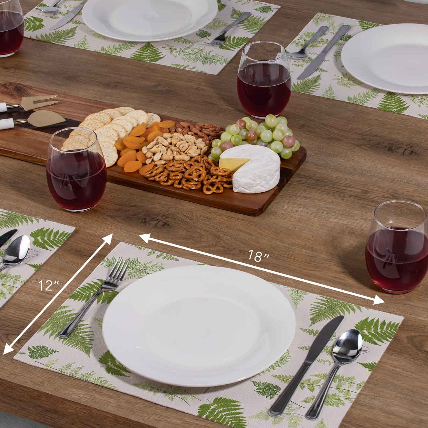 Highland Home Fern Grove 4 Pack Poly-Cotton Blend Fabric Placemats 18" x 12" Manufactured in The USA