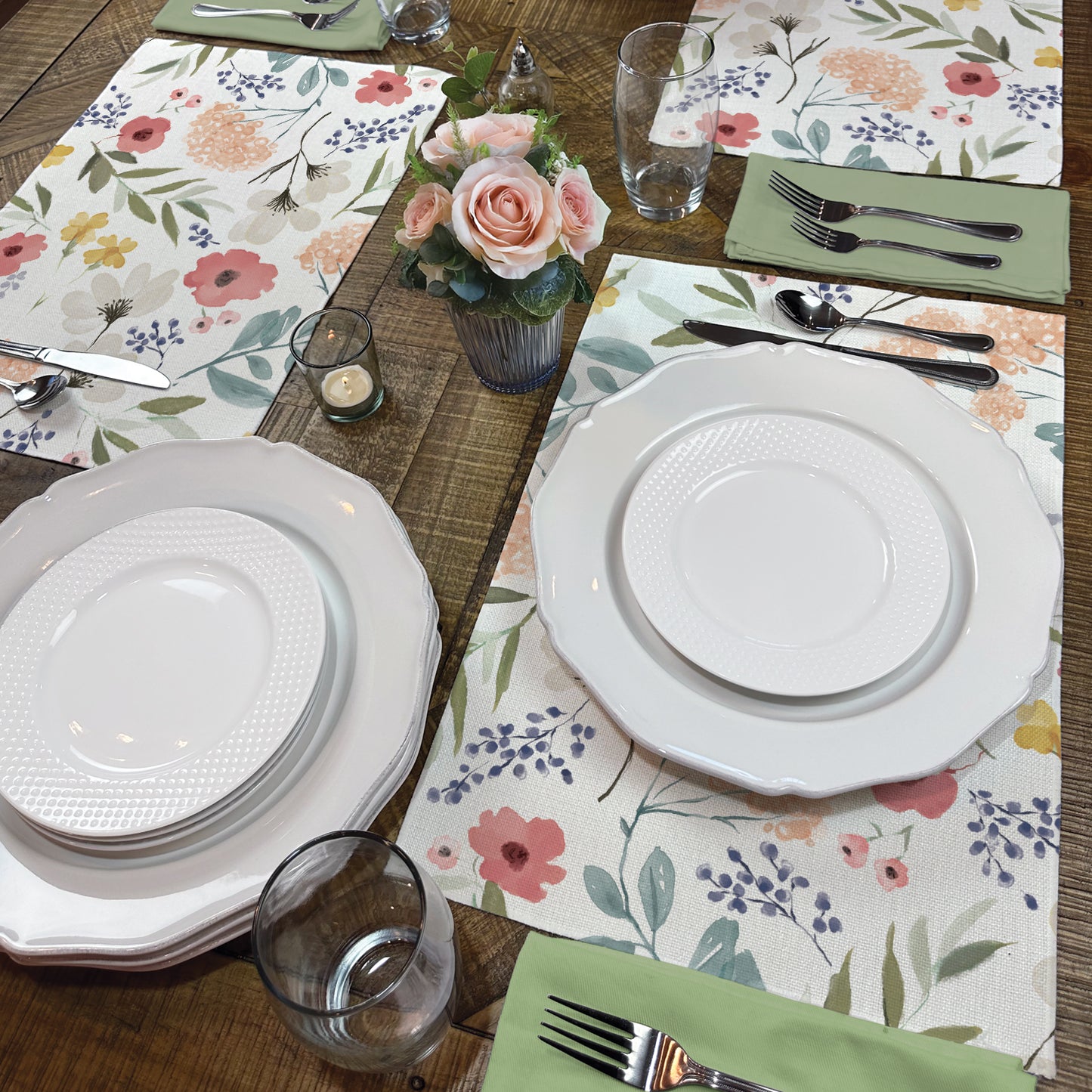 Highland Home Meadow 4 Pack Poly-Cotton Blend Placemats 18" x 12" Manufactured in The USA