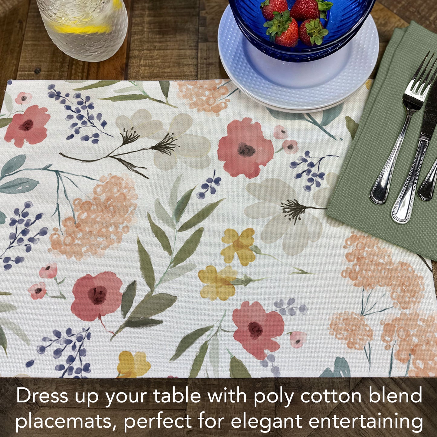Highland Home Meadow 4 Pack Poly-Cotton Blend Placemats 18" x 12" Manufactured in The USA