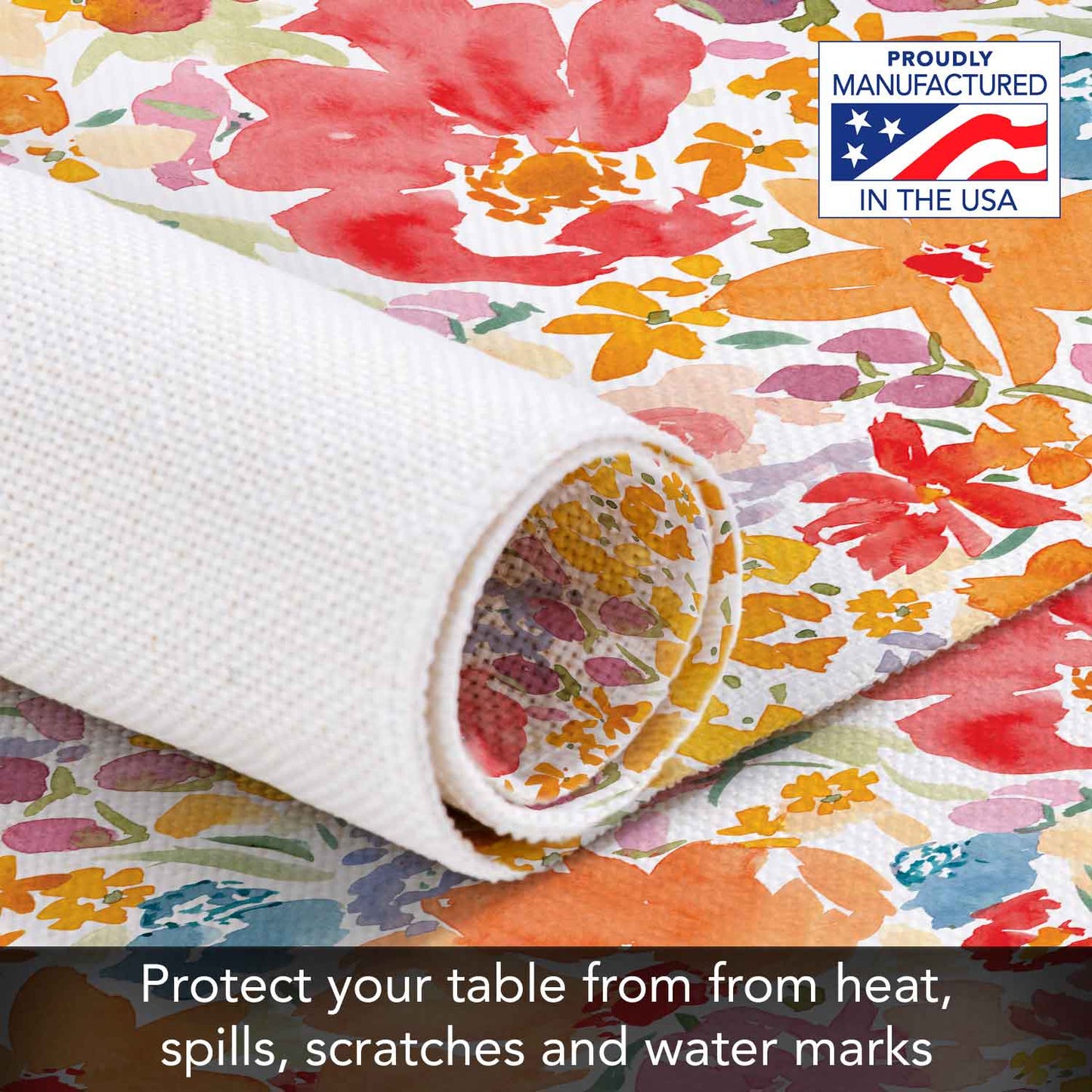 Highland Home Bright Floral 4 Pack Poly-Cotton Blend Fabric Placemats 18" x 12" Manufactured in The USA