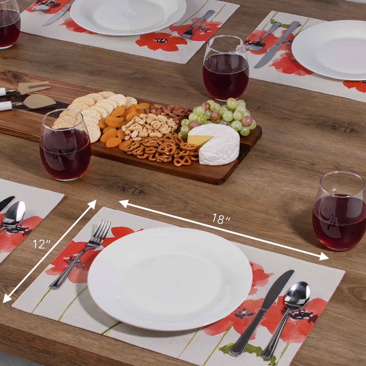 Highland Home 4 Pack Poly-Cotton Blend Fabric Placemats 18" x 12" Manufactured in The USA (Anemone Panel)