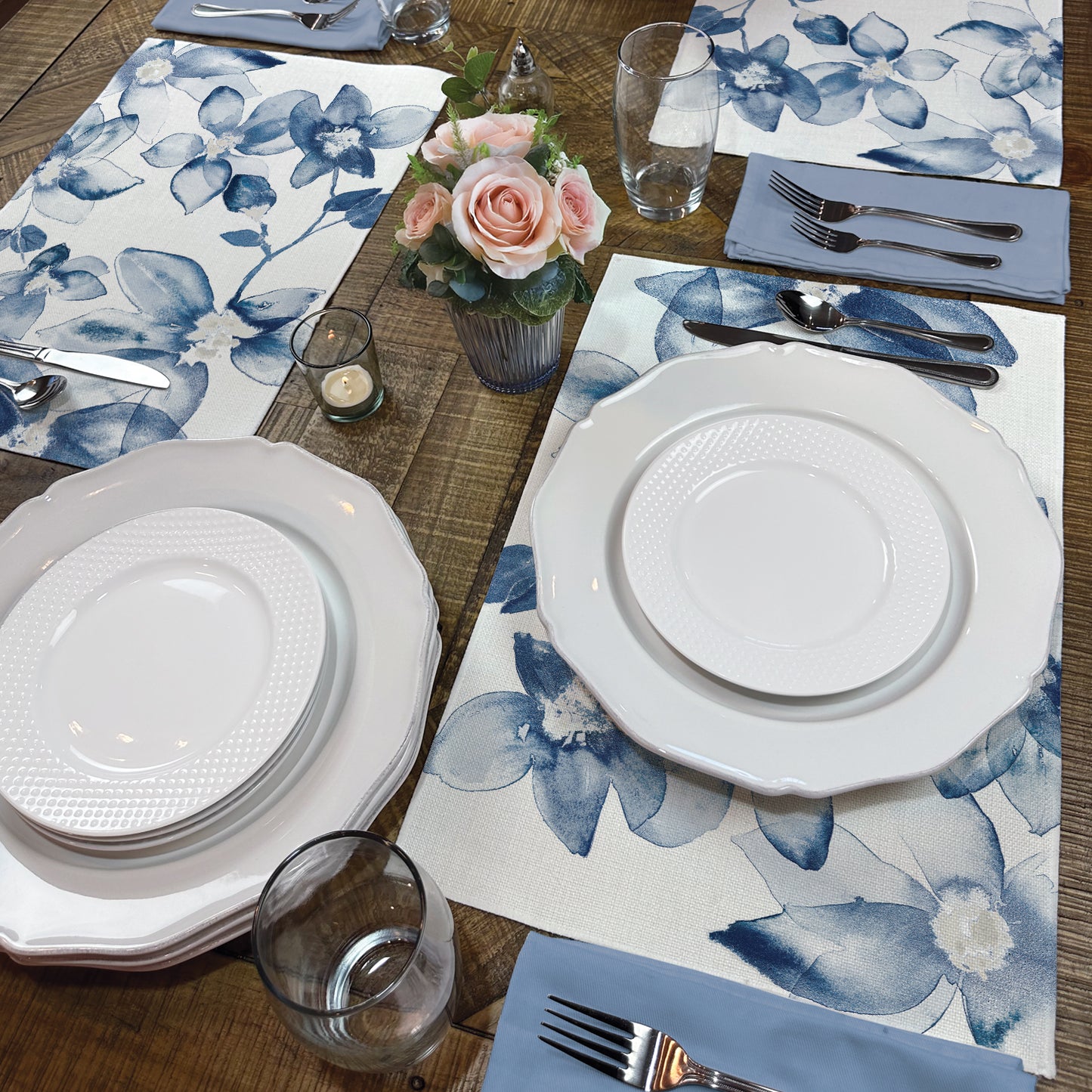 Highland Home Blooming Whispers 4 Pack Poly-Cotton Blend Fabric Placemats 18" x 12" Manufactured in The USA