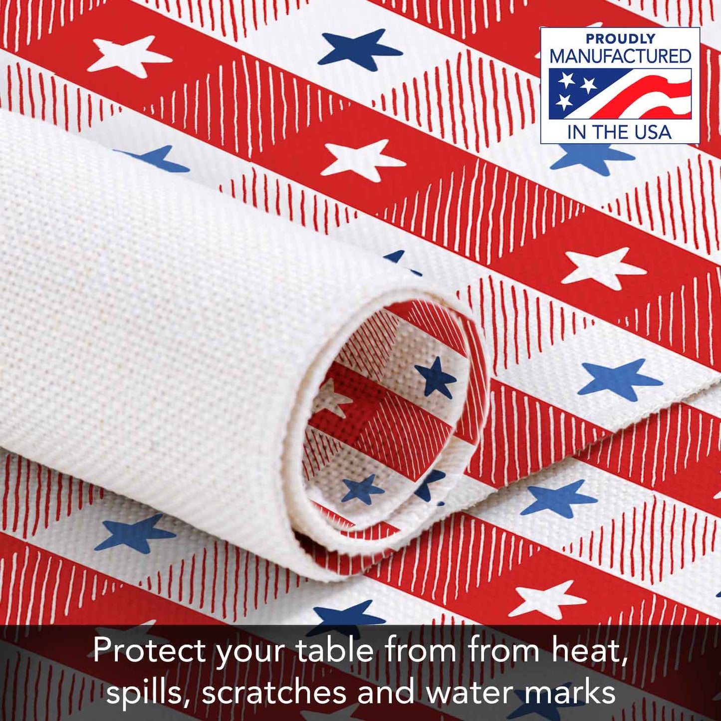 Highland Home Patriotic Picnic 4 Pack Poly-Cotton Blend Fabric Placemats 18" x 12" Manufactured in The USA