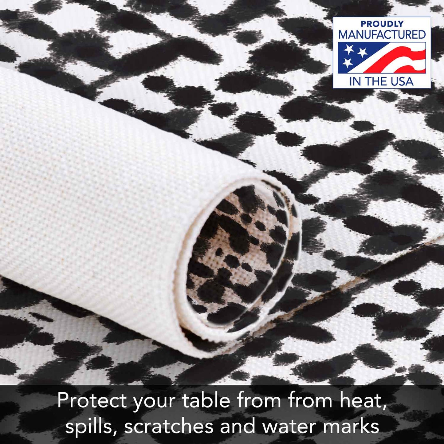 Highland Home Black & White 4-Pack Poly-Cotton Blend Fabric Placemats 18" x 12" Manufactured in The USA