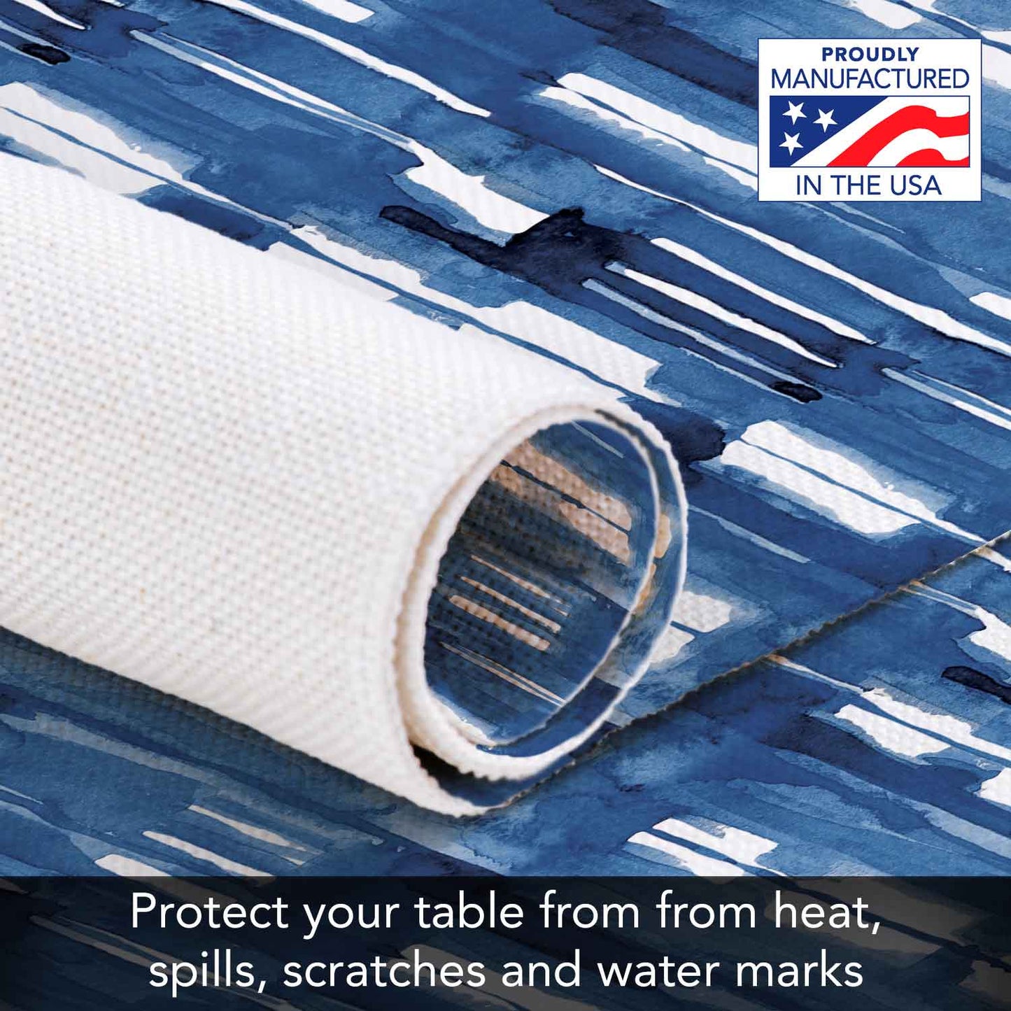 Highland Home Blue & White 4 Pack Poly-Cotton Blend Fabric Placemats 18" x 12" Manufactured in The USA
