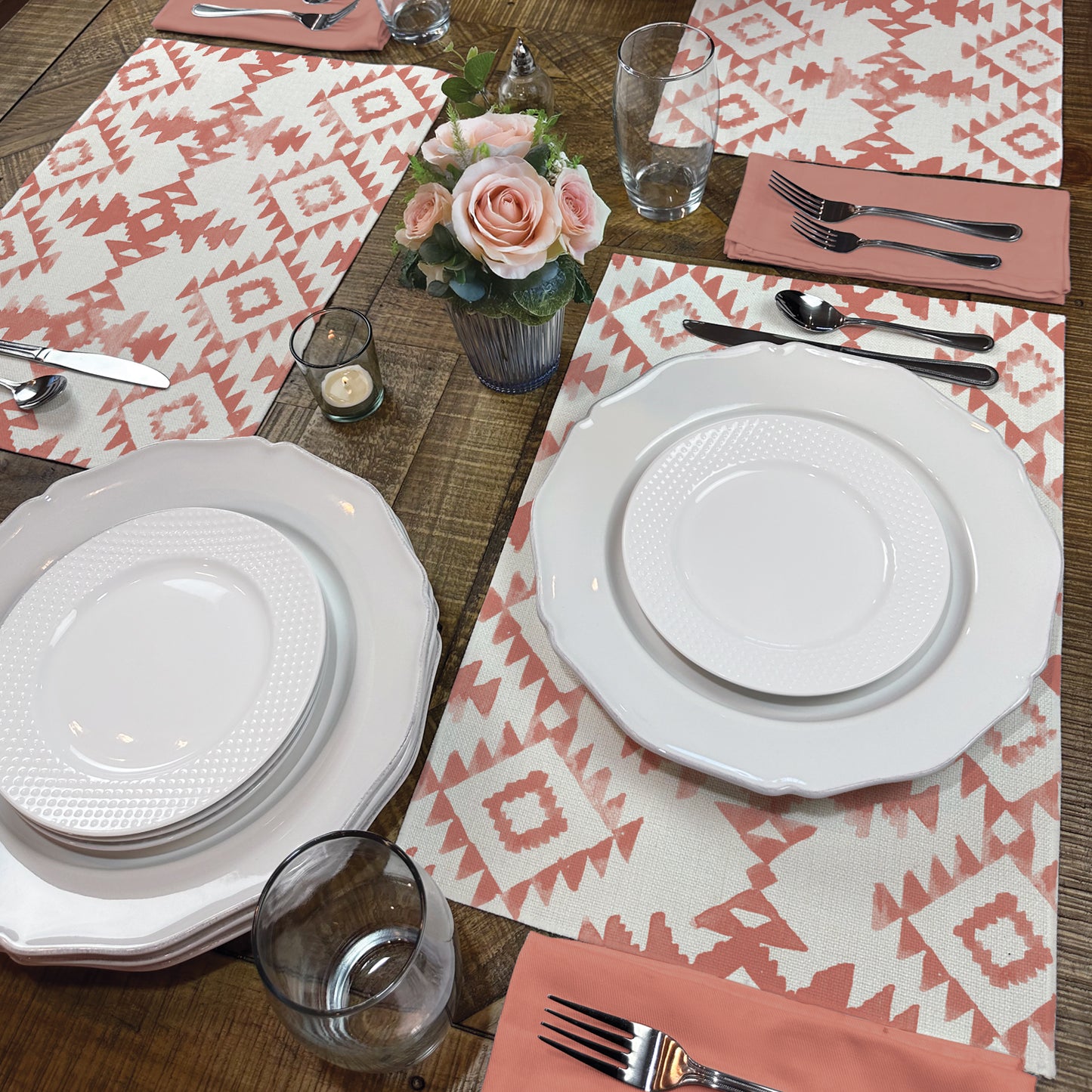 Highland Home Southwest Flair 4 Pack Poly-Cotton Blend Fabric Placemats 18" x 12" Manufactured in The USA