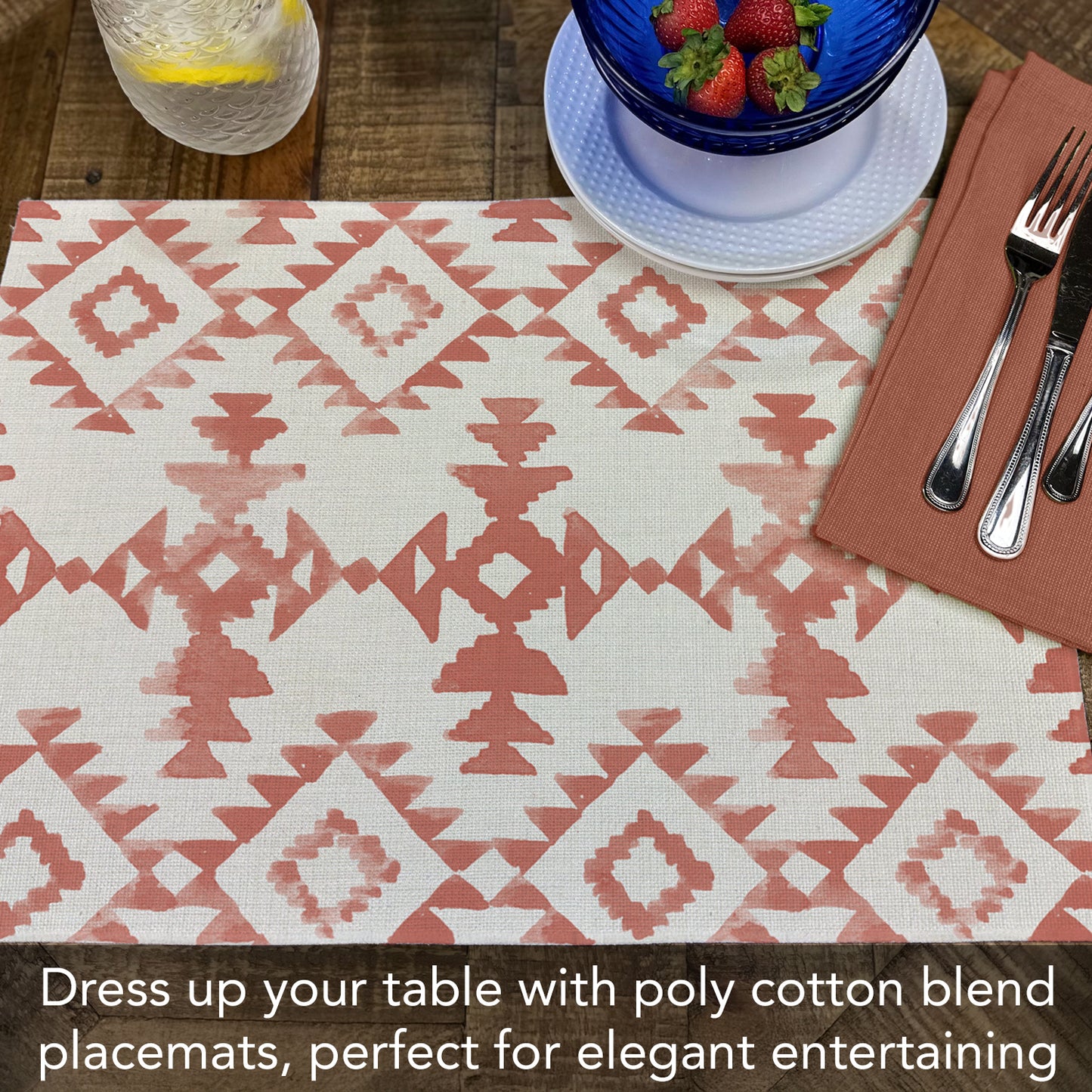 Highland Home Southwest Flair 4 Pack Poly-Cotton Blend Fabric Placemats 18" x 12" Manufactured in The USA