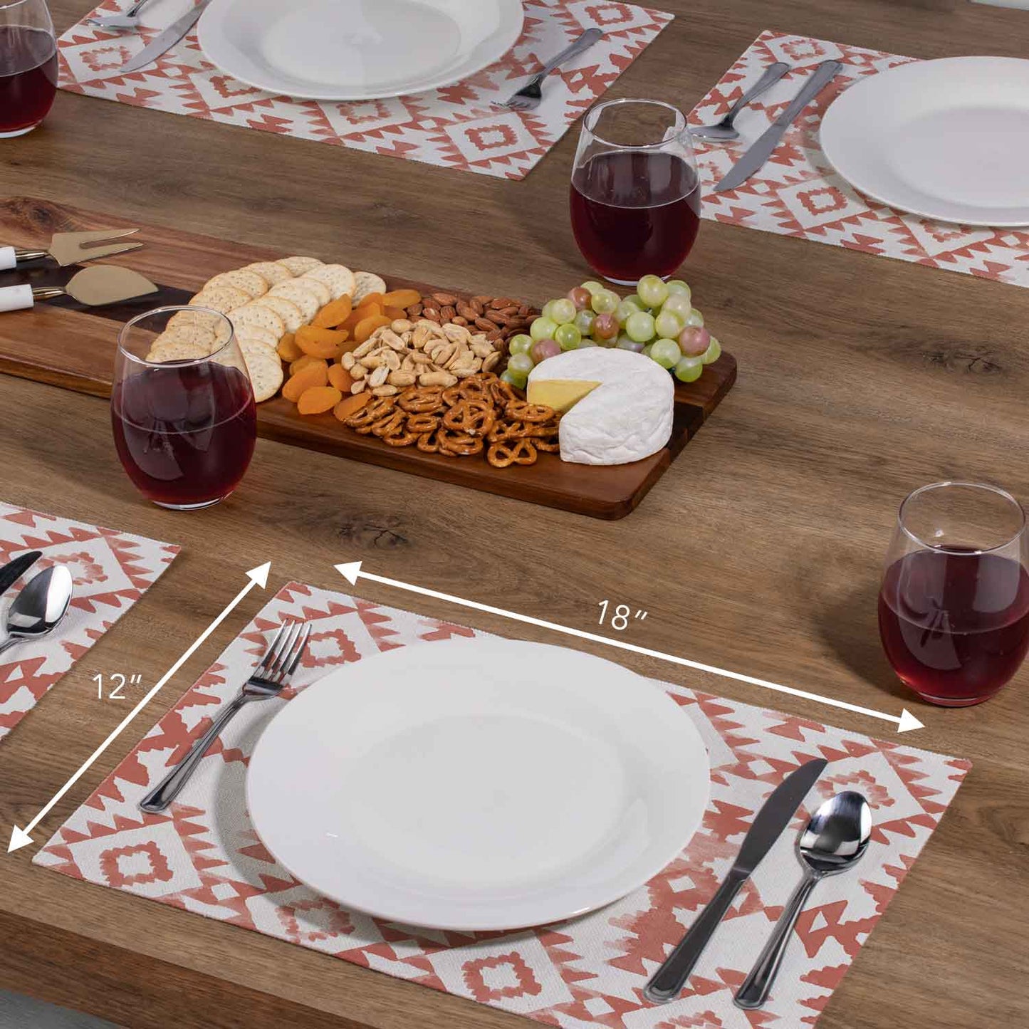 Highland Home Southwest Flair 4 Pack Poly-Cotton Blend Fabric Placemats 18" x 12" Manufactured in The USA