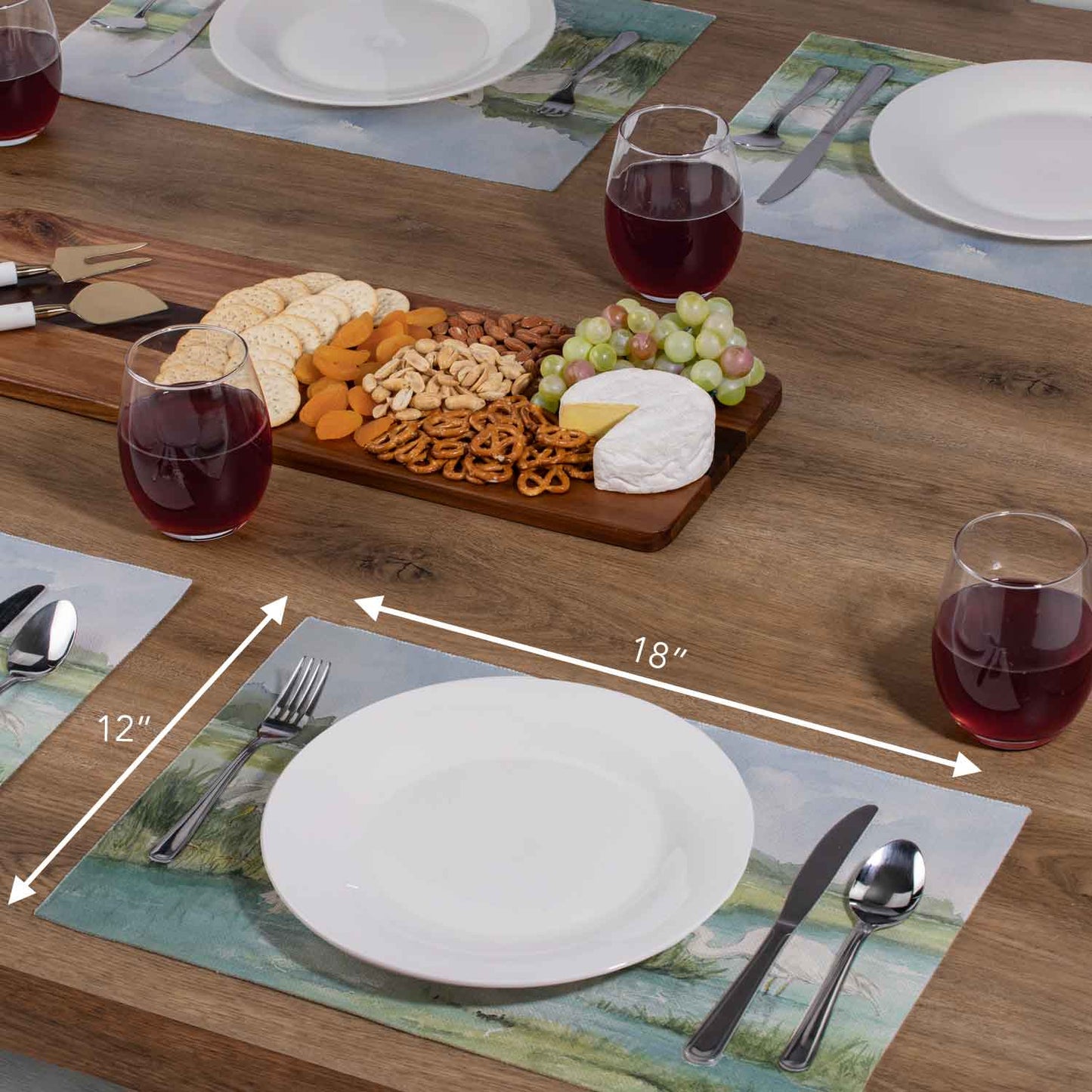 Highland Home Egret Family 4 Pack Premier Poly-Cotton Blend Fabric Placemats 18" x 12" Manufactured in The USA