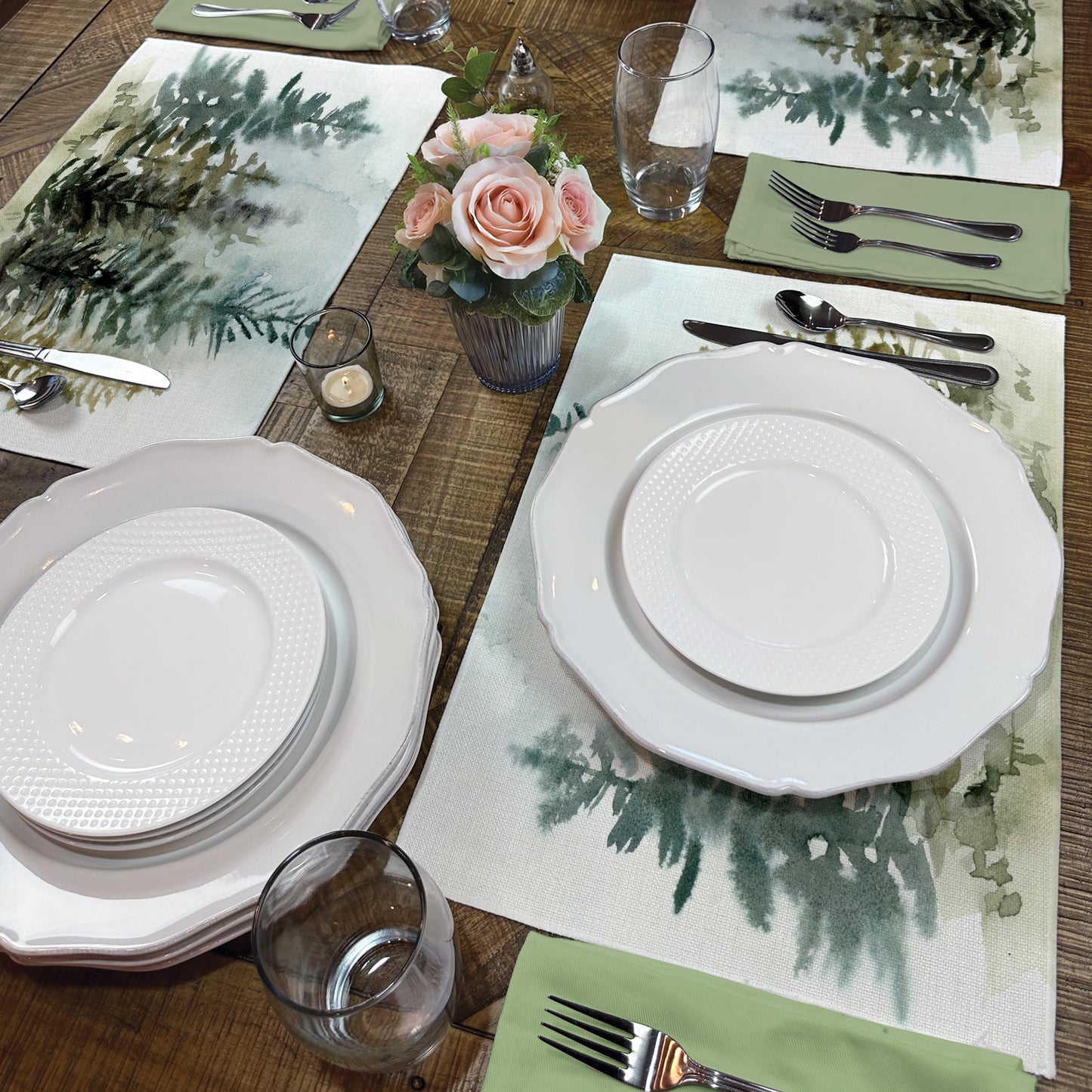 Highland Home Misty Treeline 4 Pack Poly-Cotton Blend Fabric Placemats 18" x 12" Manufactured in The USA