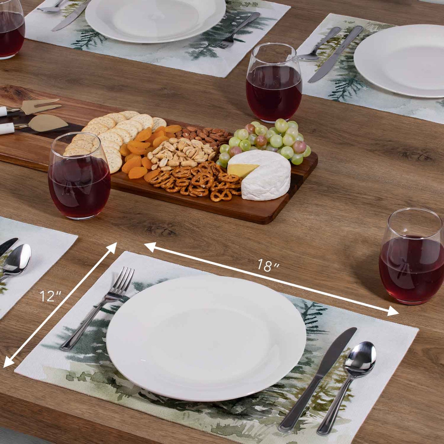 Highland Home Misty Treeline 4 Pack Poly-Cotton Blend Fabric Placemats 18" x 12" Manufactured in The USA