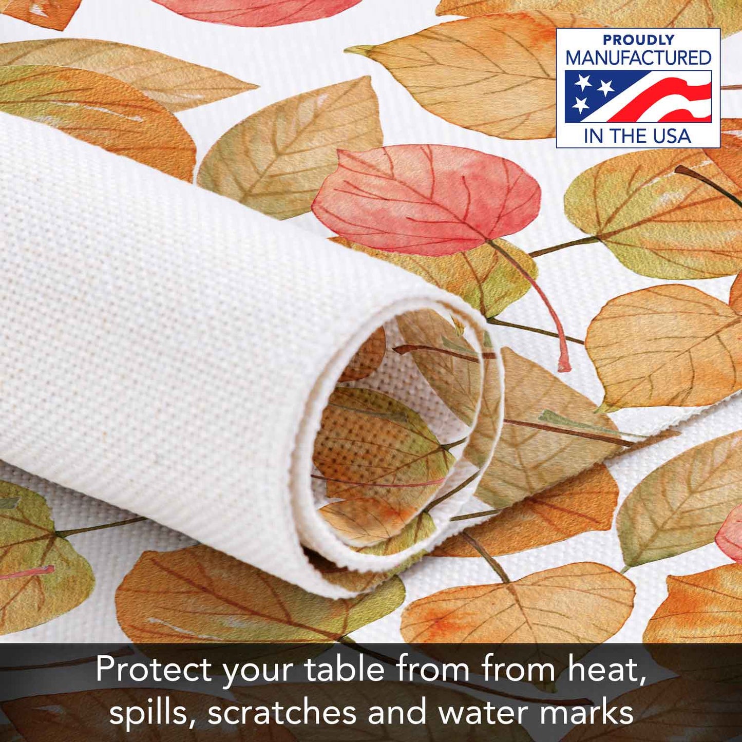Highland Home Falling Leaves 4 Pack Poly-Cotton Blend Fabric Placemats 18" x 12" Manufactured in The USA