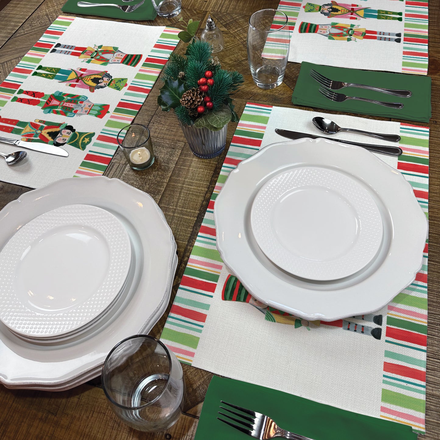 Highland Home Holiday Nutcracker 4 Pack Poly-Cotton Blend Fabric Placemats 18" x 12" Manufactured in The USA